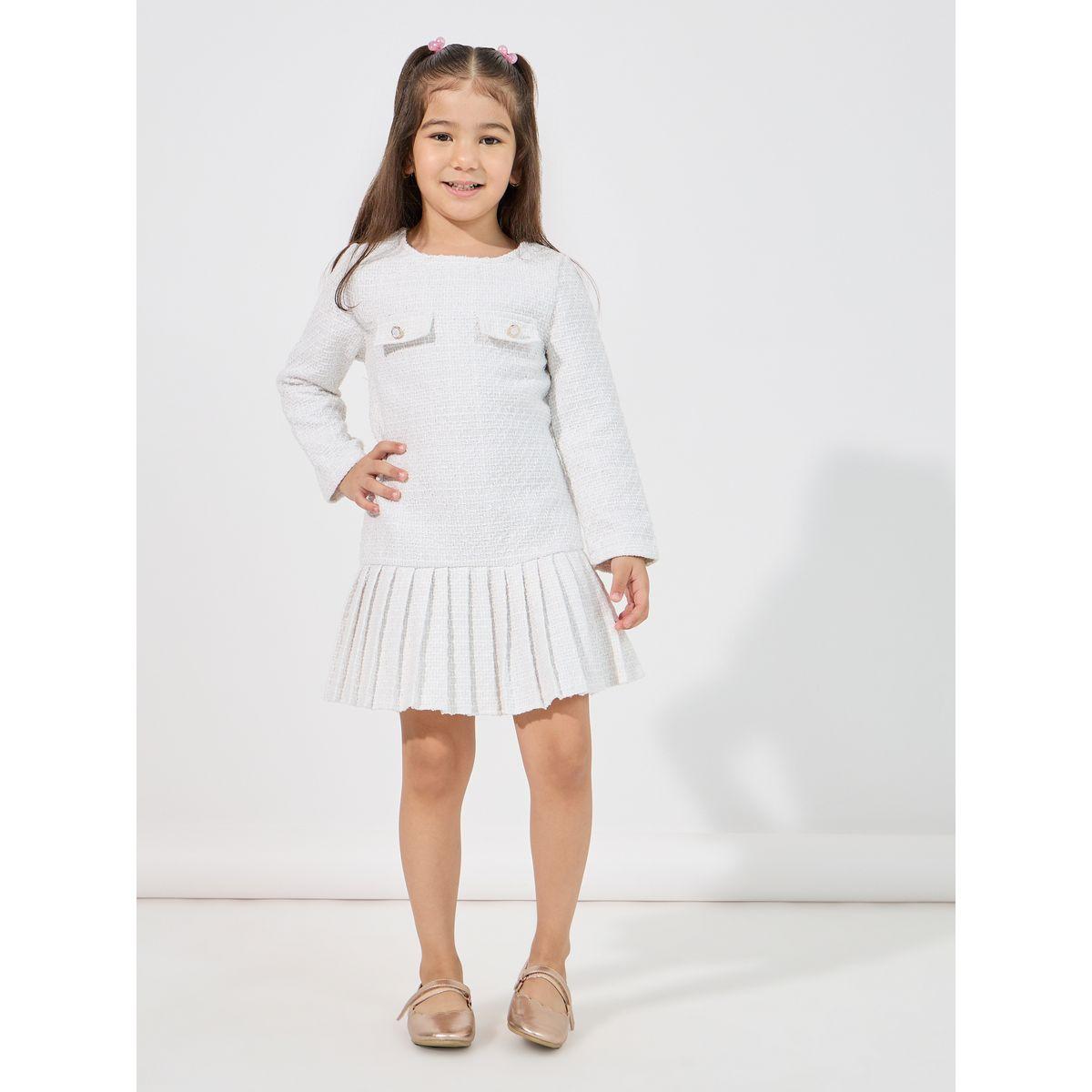 فستان تويد بحافة مزينة بكسرات مع طيات-girls-clothing-dressesandjumpsuits-image-1