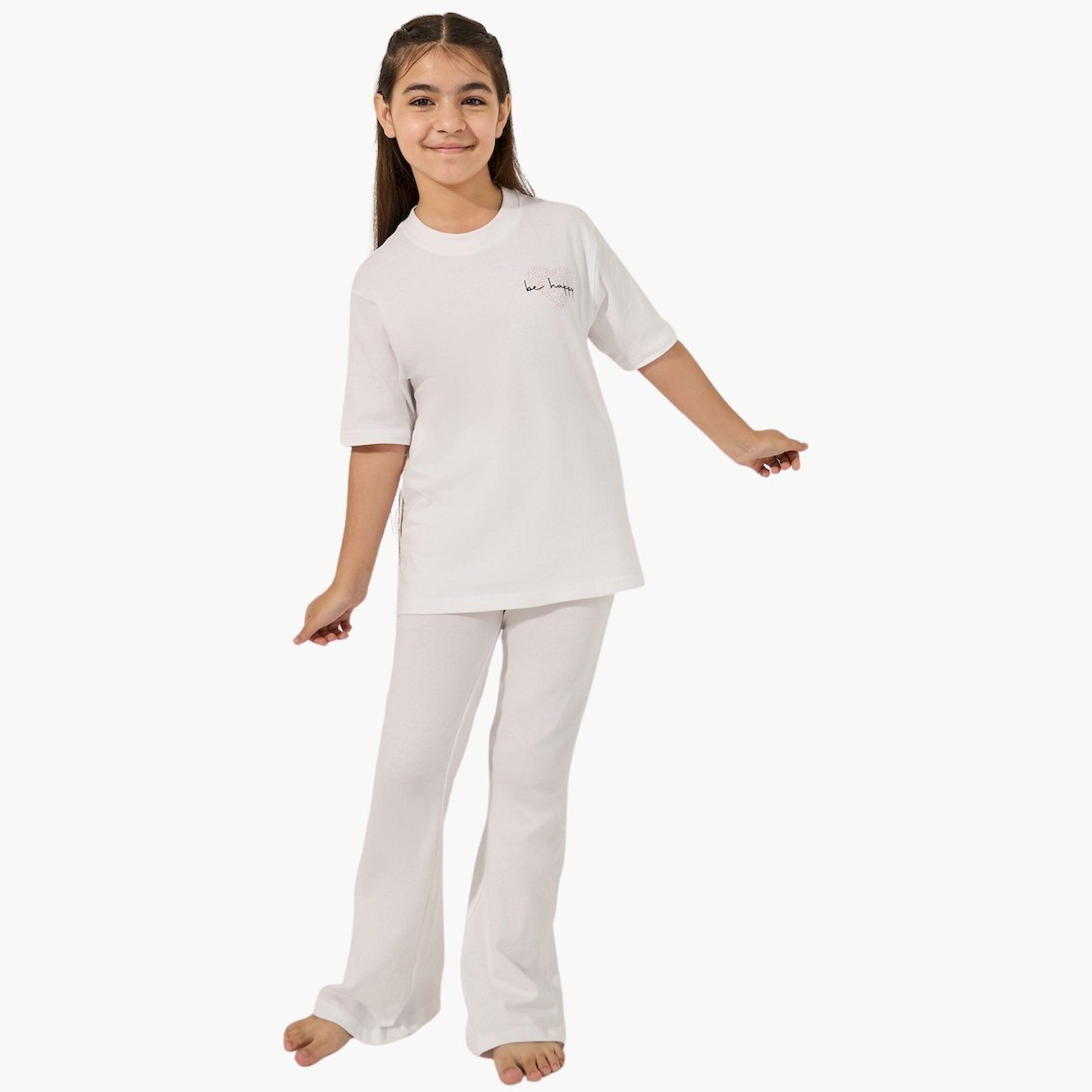 ستايلي - طقم تي شيرت بطبعة نص مع بنطال بيجاما برباط-girls-clothing-nightwear-image-1