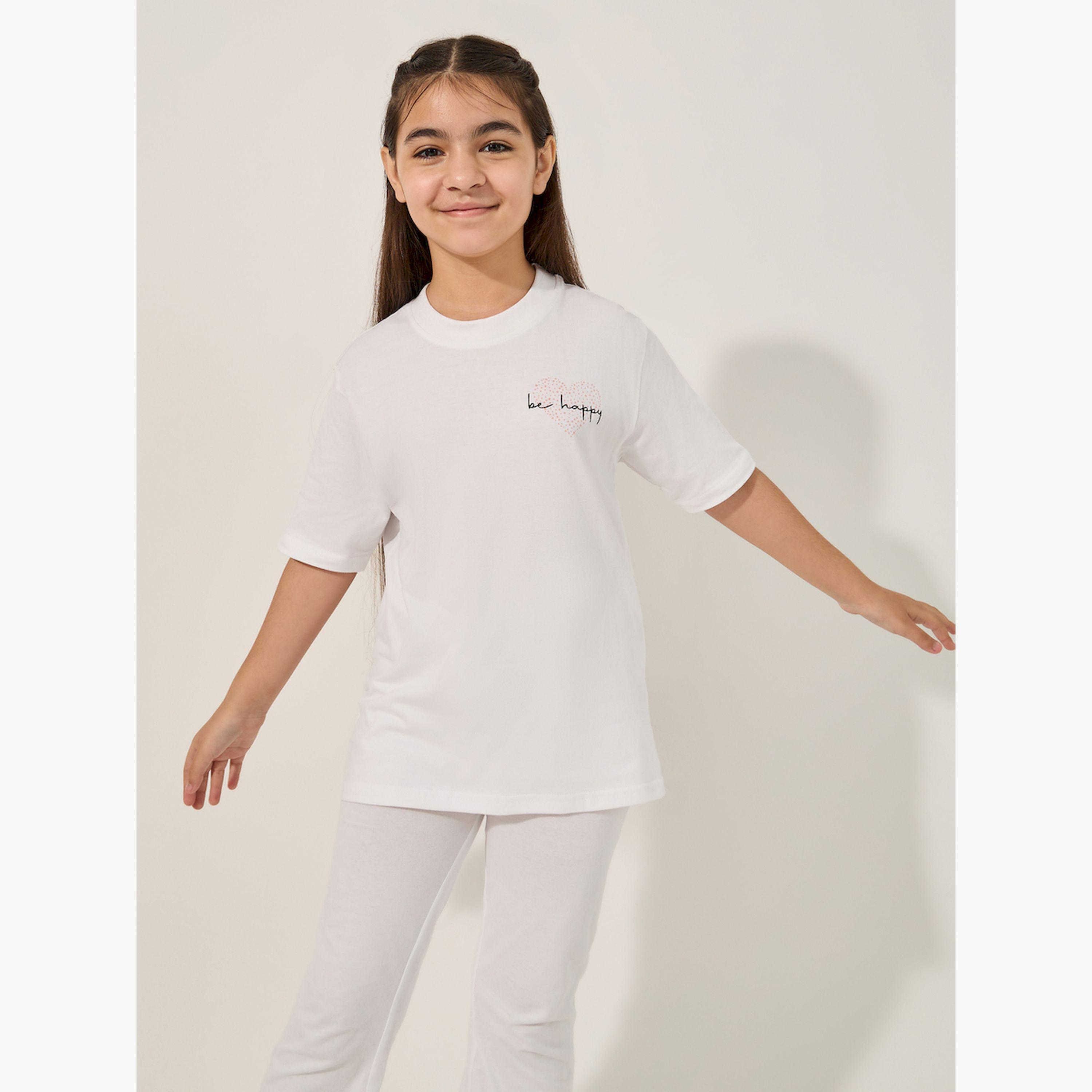 ستايلي - طقم تي شيرت بطبعة نص مع بنطال بيجاما برباط-girls-clothing-nightwear-image-3