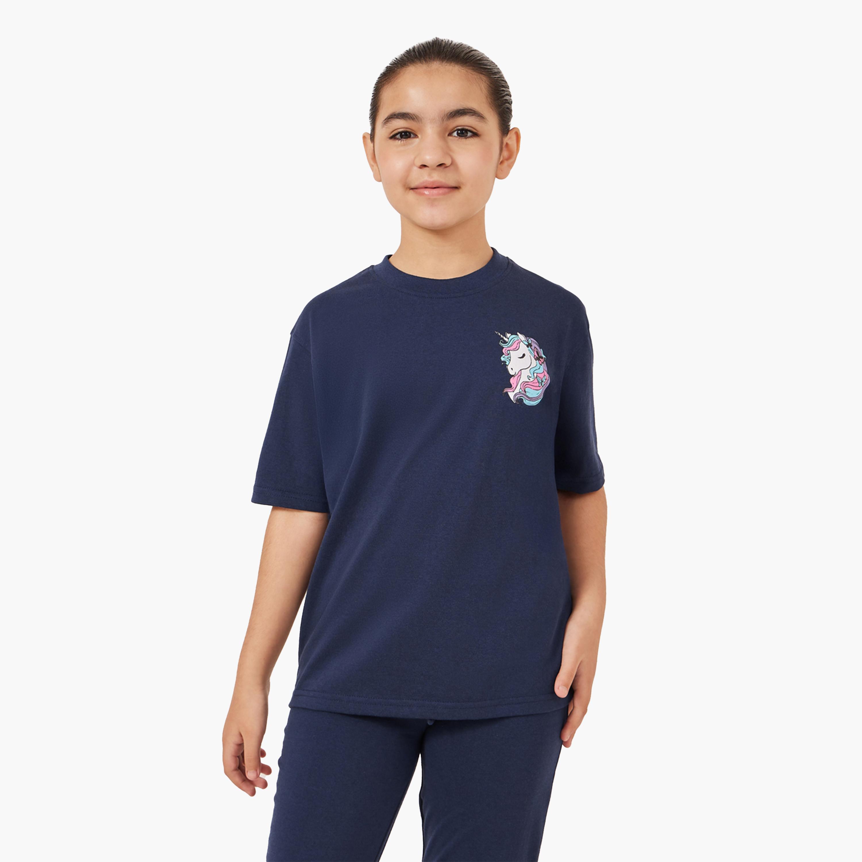 ستايلي - طقم تي شيرت مطبوع برقبة دائرية مع بنطال بيجامة-girls-clothing-nightwear-image-2