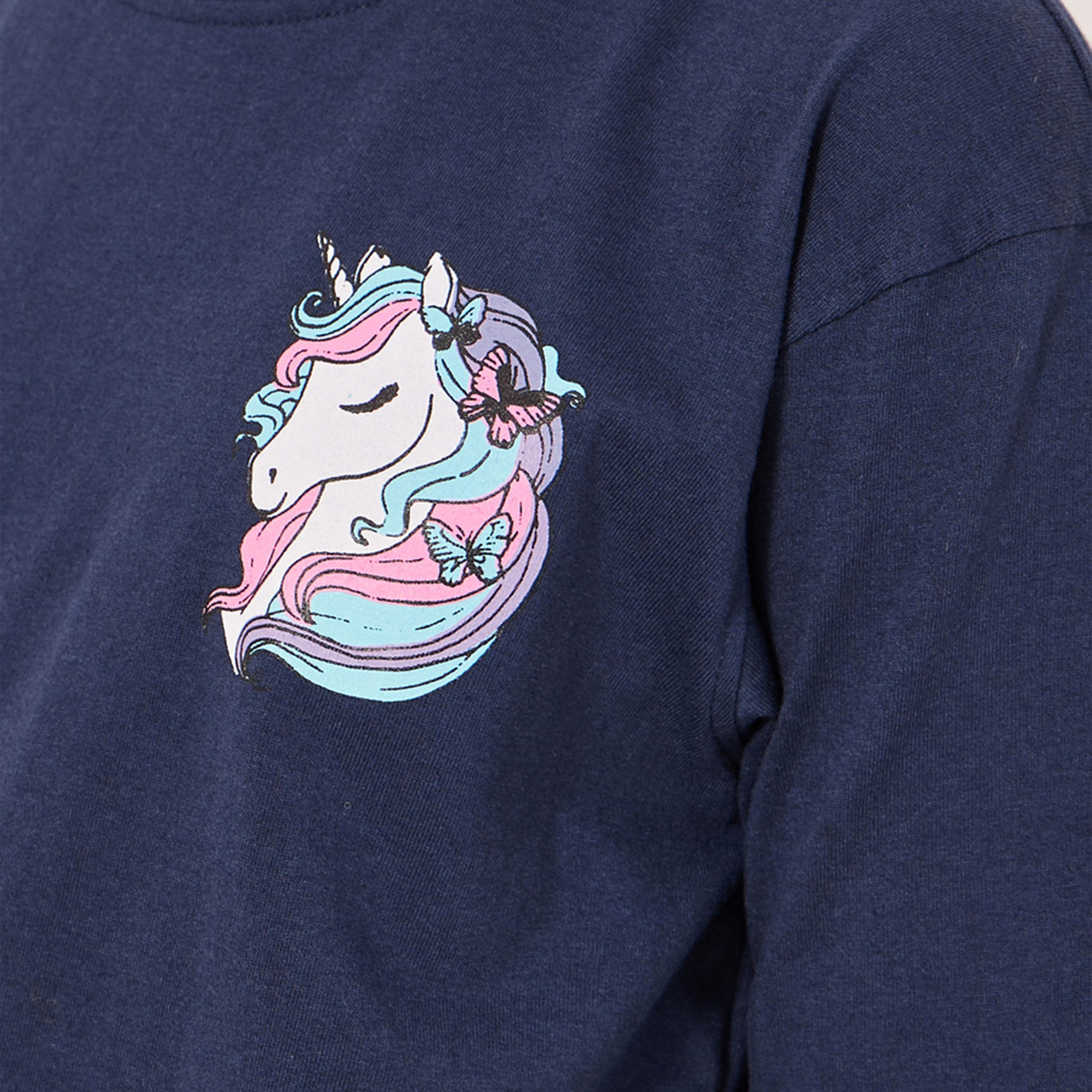 Styli Printed Round Neck T-Shirt and Pyjama Set-girls-clothing-nightwear-image-3