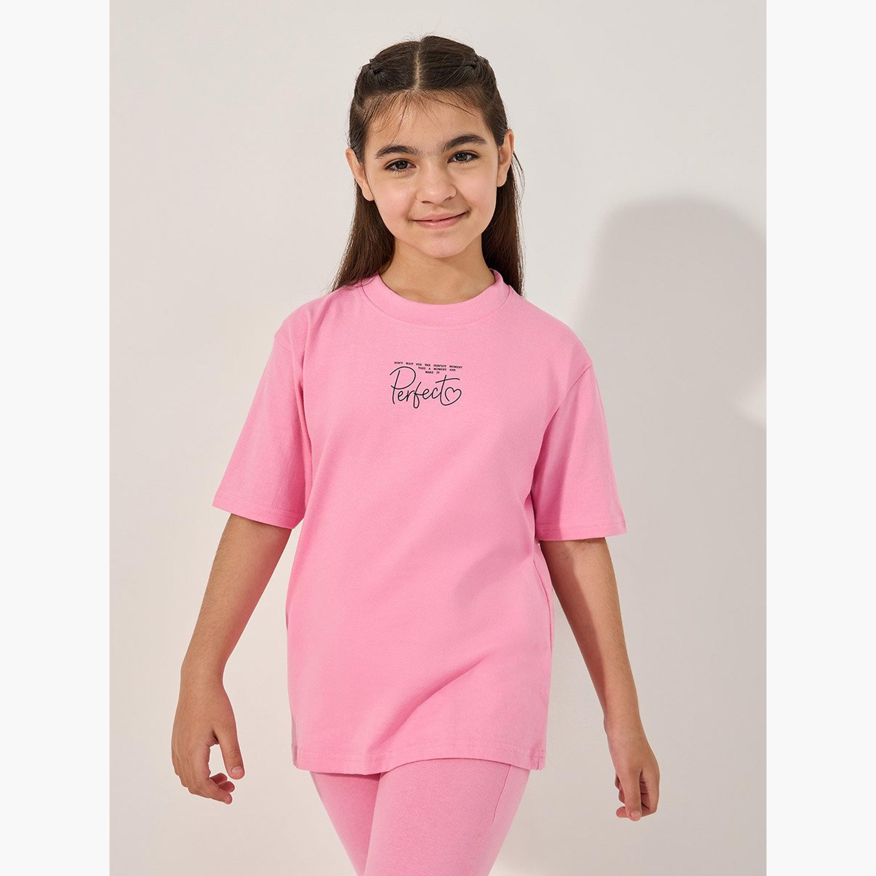 Styli Typography Print T-Shirt and Drawstring Pyjama Set-girls-clothing-nightwear-image-2