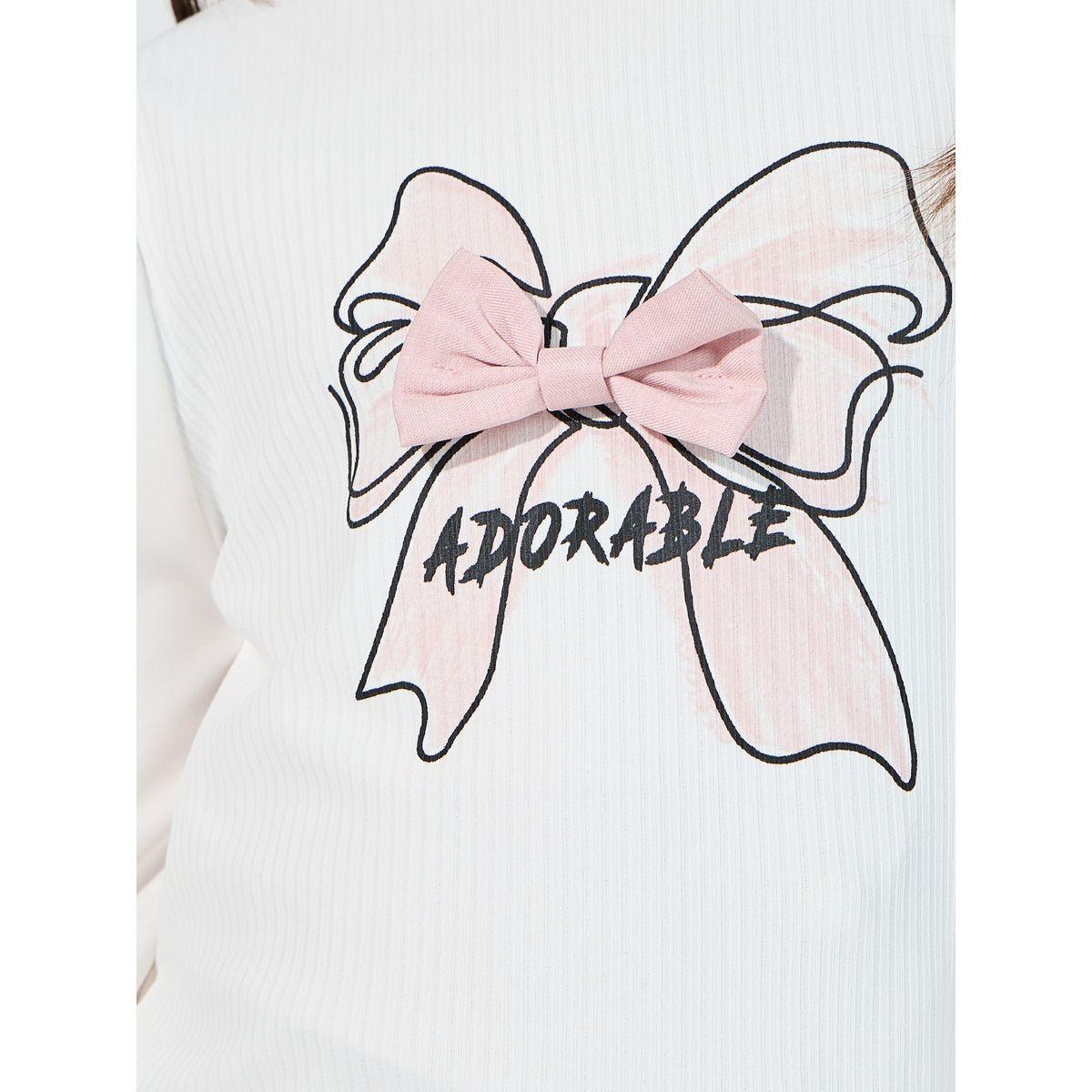 Styli Bow Applique Top & Asymmetric Waist Pleated Skirt Set-girls-clothing-setsandcoords-image-3