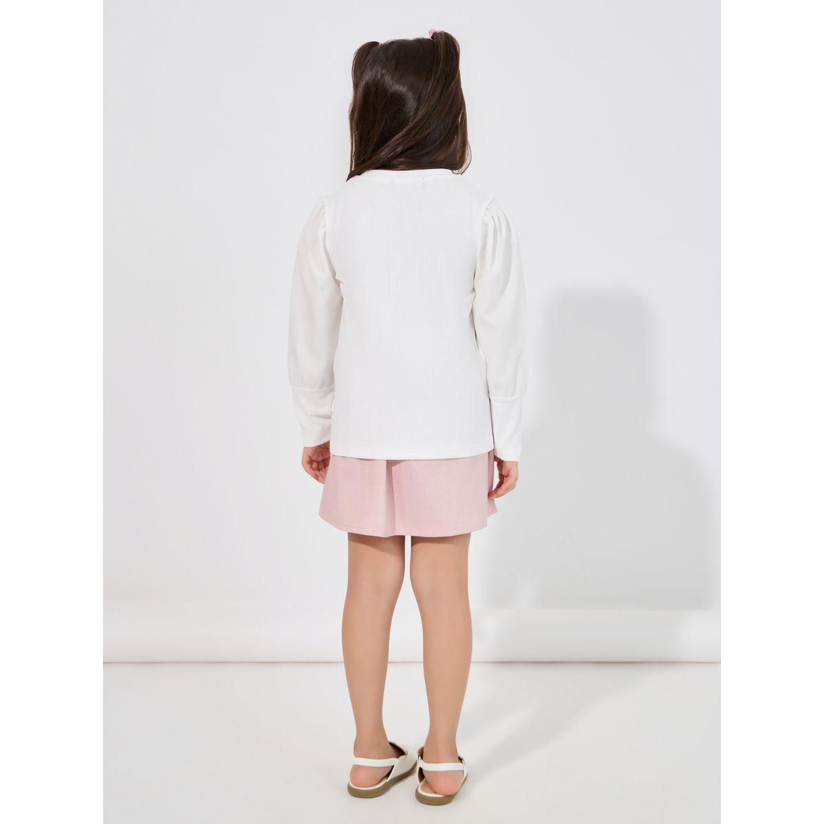 Styli Bow Applique Top & Asymmetric Waist Pleated Skirt Set-girls-clothing-setsandcoords-image-4