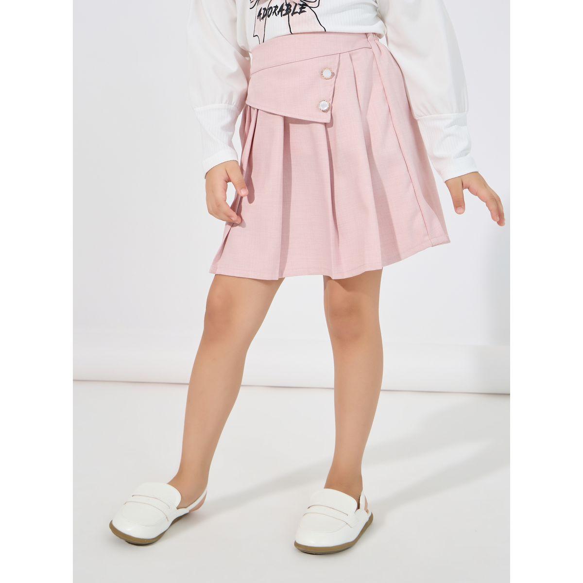 Styli Bow Applique Top & Asymmetric Waist Pleated Skirt Set-girls-clothing-setsandcoords-image-5