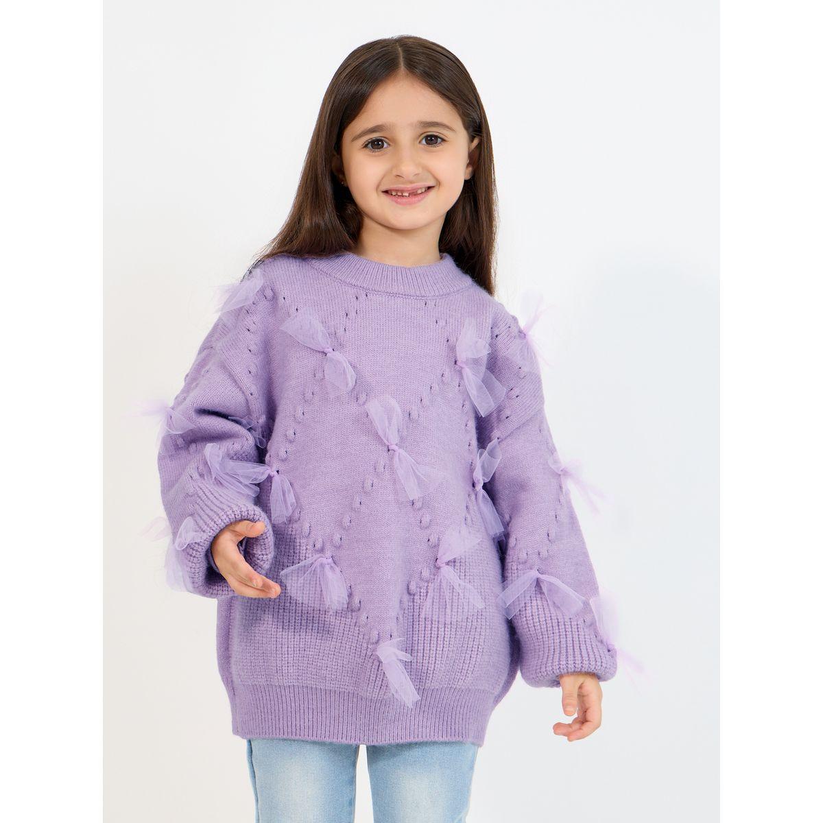 Styli Mesh Bow Applique Texture Soft Sweater-girls-clothing-jumpersandcardigans-image-1