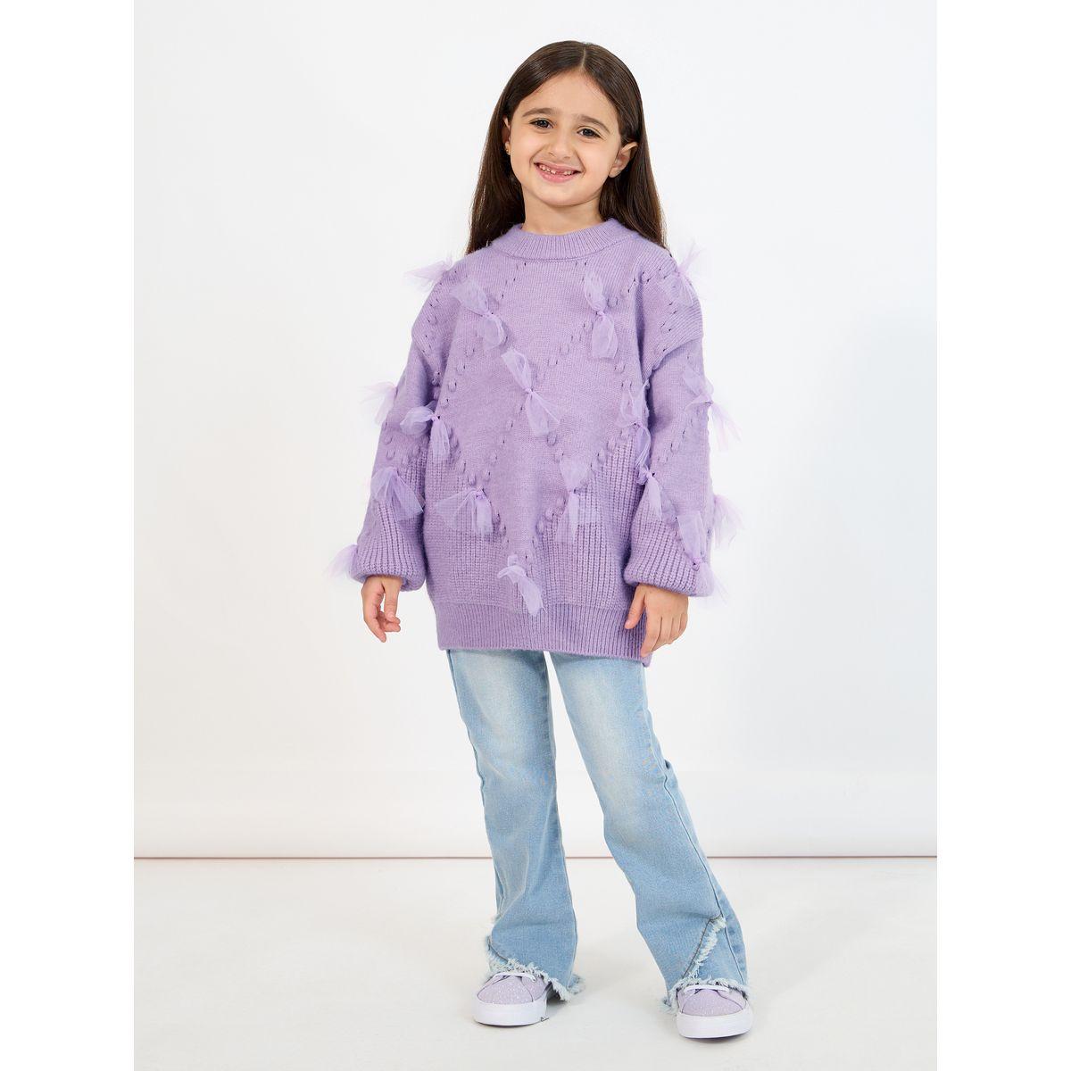 Styli Mesh Bow Applique Texture Soft Sweater-girls-clothing-jumpersandcardigans-image-2