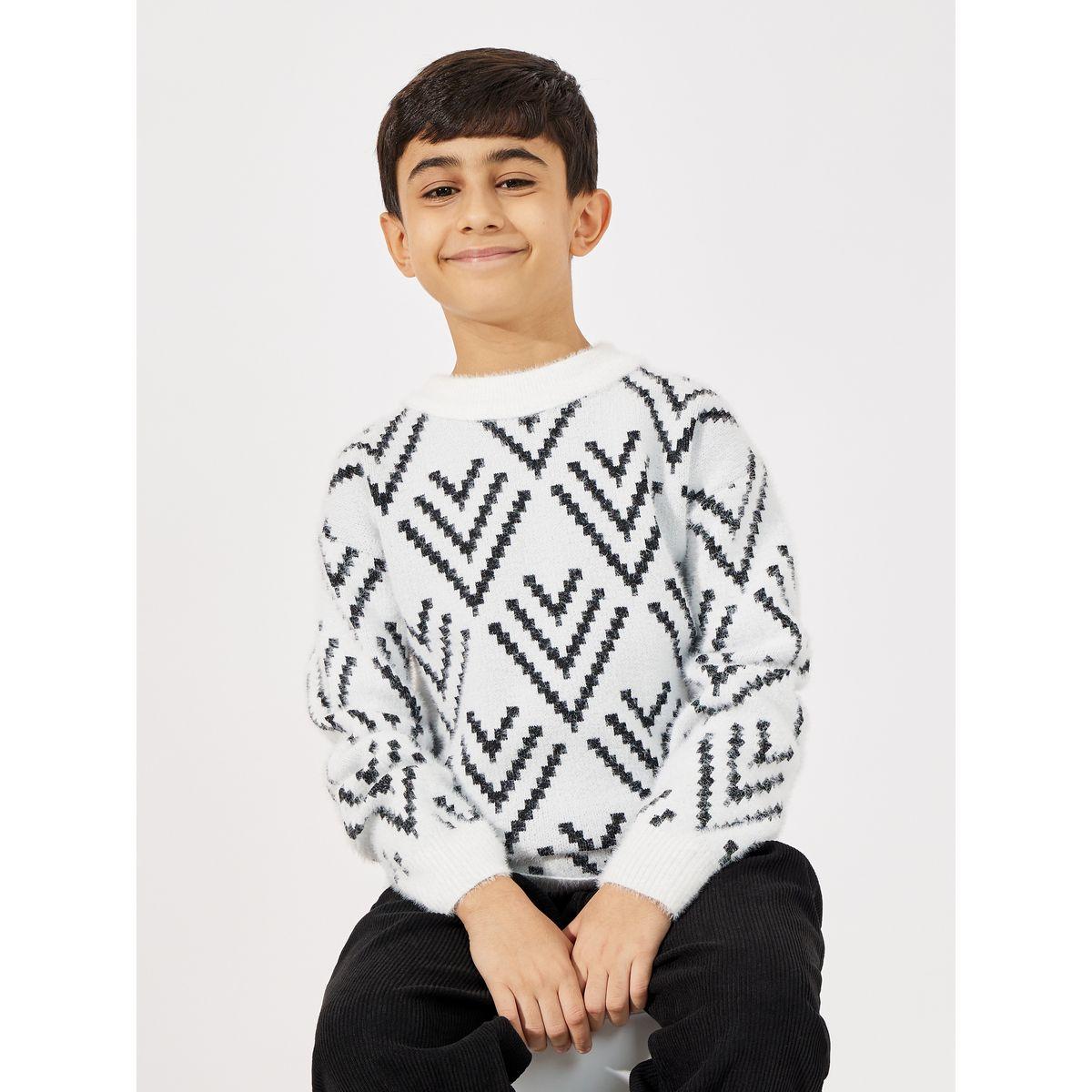 سويتر مطبع بأنماط هندسية ومزين بخيوط-boys-clothing-jumpersandcardigans-image-1