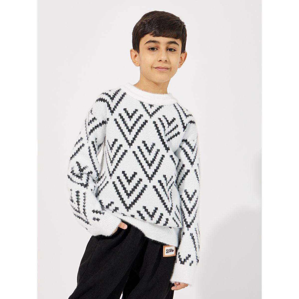 سويتر مطبع بأنماط هندسية ومزين بخيوط-boys-clothing-jumpersandcardigans-image-3