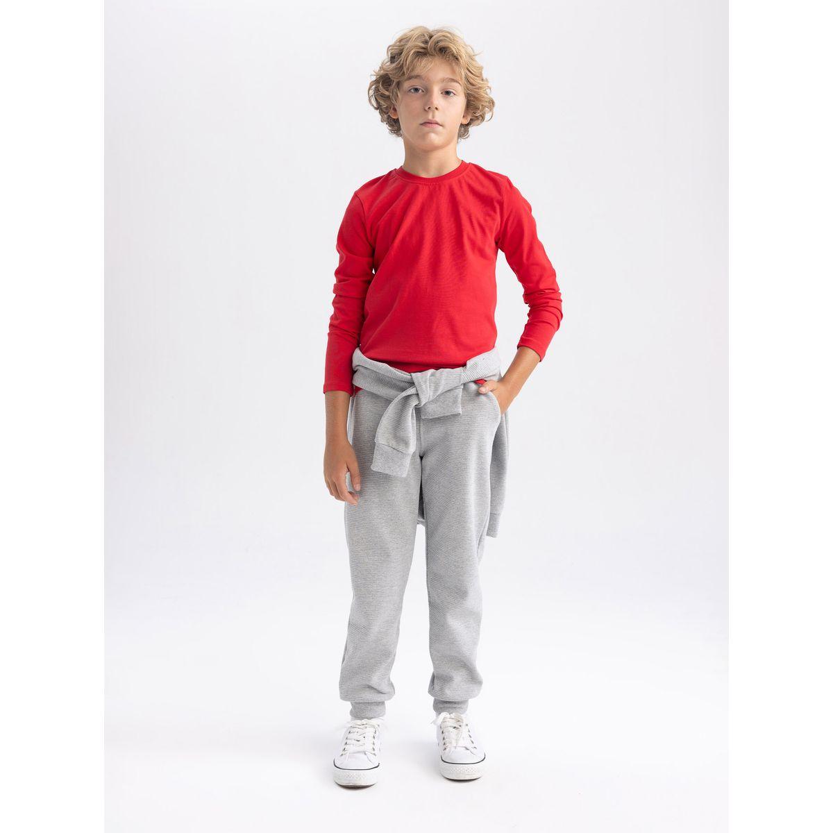 تيشيرت سادة بياقة دائرية واكمام طويلة ديفاكتو × ستايلي-boys-clothing-tshirtsandpolos-image-5