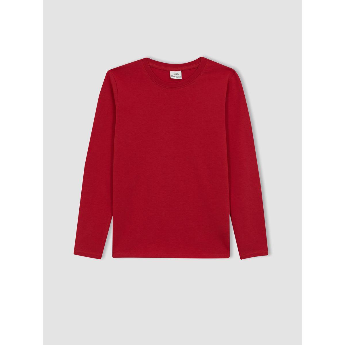 تيشيرت سادة بياقة دائرية واكمام طويلة ديفاكتو × ستايلي-boys-clothing-tshirtsandpolos-image-6