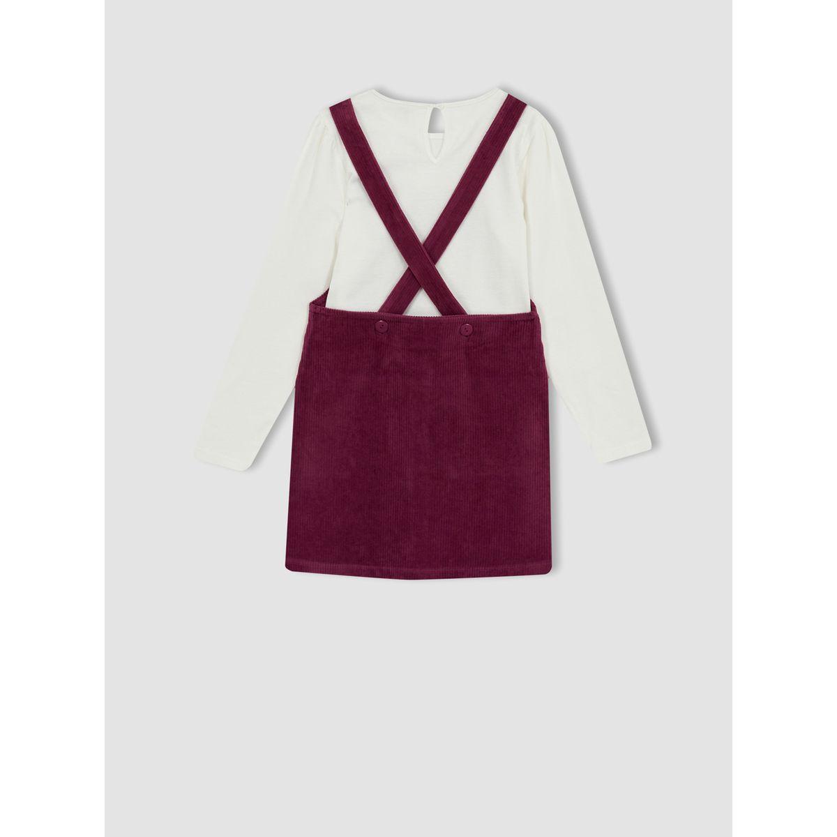DeFacto X Styli  Solid Long Sleeves T-Shirt & Velvet Salopette Dress-girls-clothing-setsandcoords-image-2