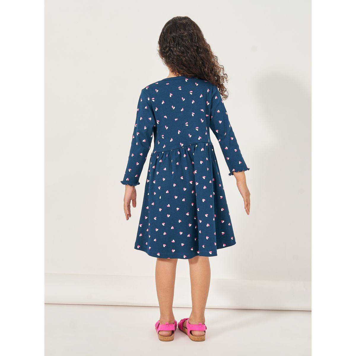 Styli All-Over Heart Print Rib Knit Knee Length Dress-girls-clothing-dressesandjumpsuits-image-4