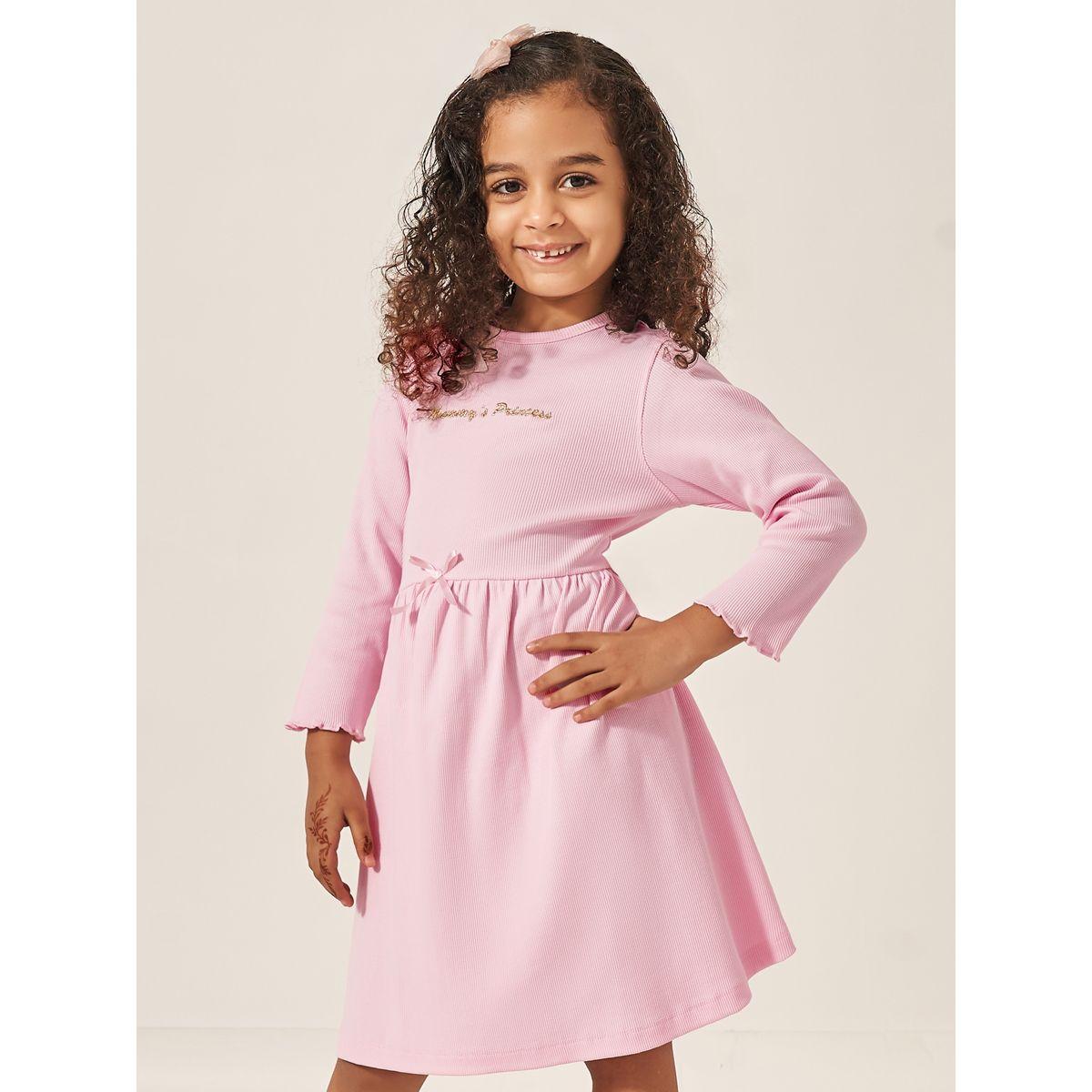 فستان محبوك بكتابة مُطرّزة وكسرات-girls-clothing-dressesandjumpsuits-image-2