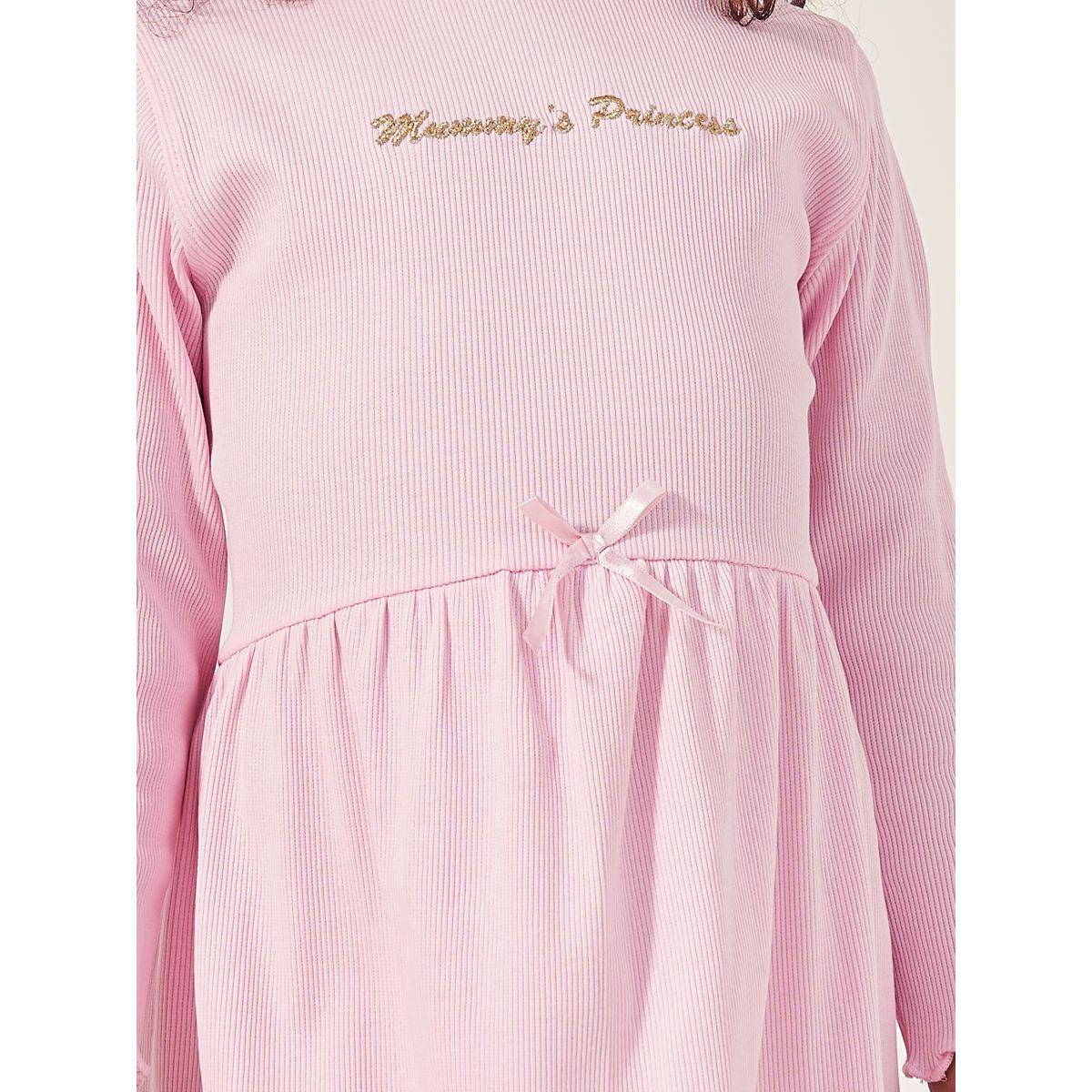 فستان محبوك بكتابة مُطرّزة وكسرات-girls-clothing-dressesandjumpsuits-image-3