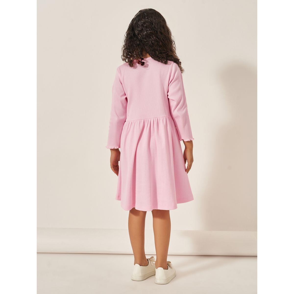 فستان محبوك بكتابة مُطرّزة وكسرات-girls-clothing-dressesandjumpsuits-image-4