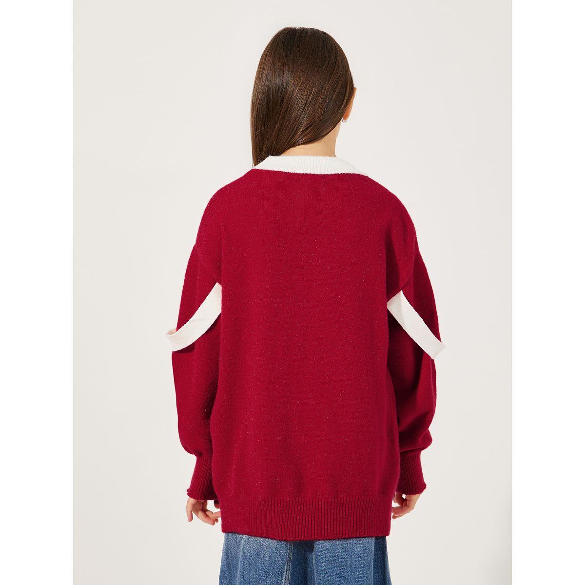 Styli Oversized Contrast Color Knitted Bow Applique Sweater-girls-clothing-jumpersandcardigans-image-4