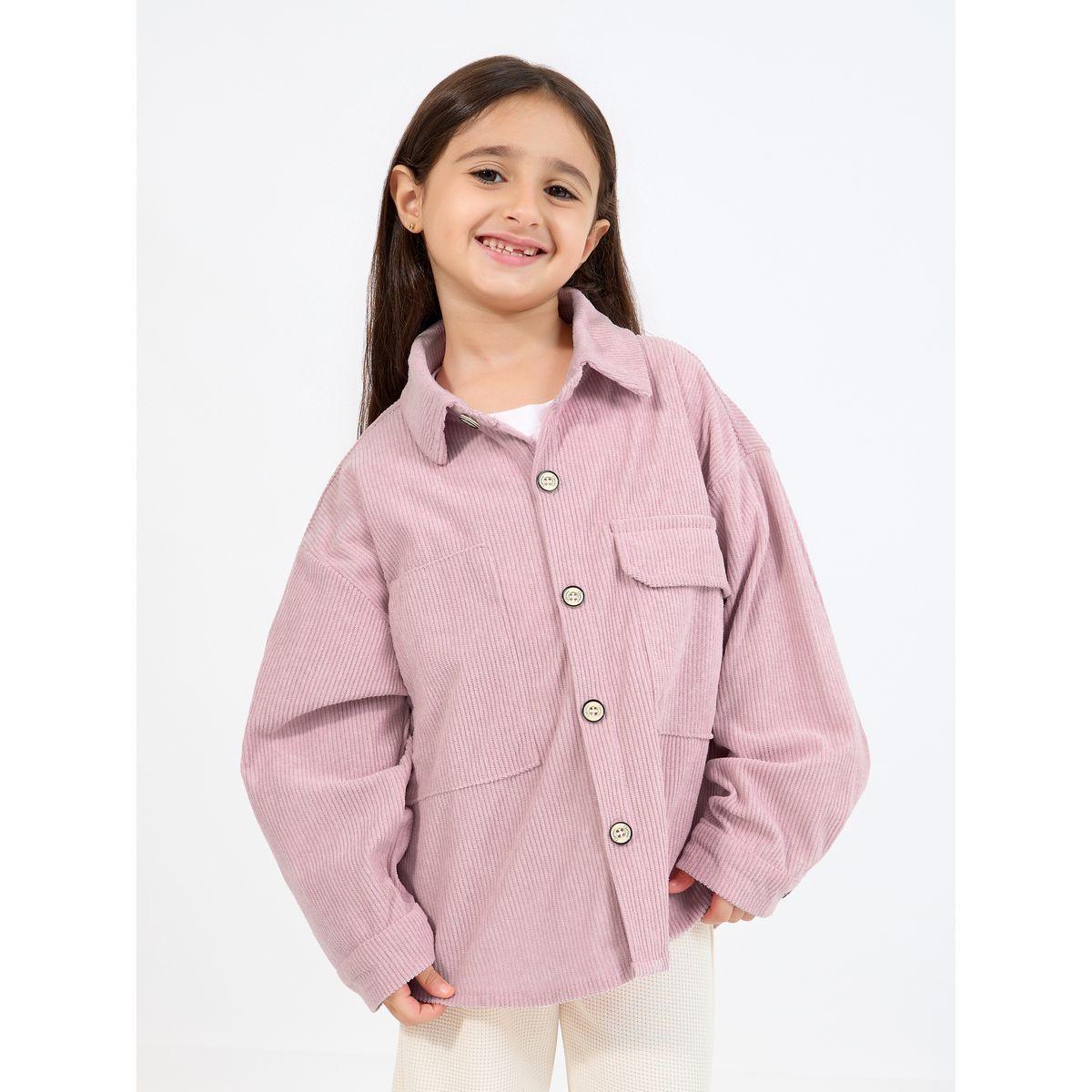 Styli Oversized Corduroy Shirt with Front Pockets-girls-clothing-blousesandshirts-image-1