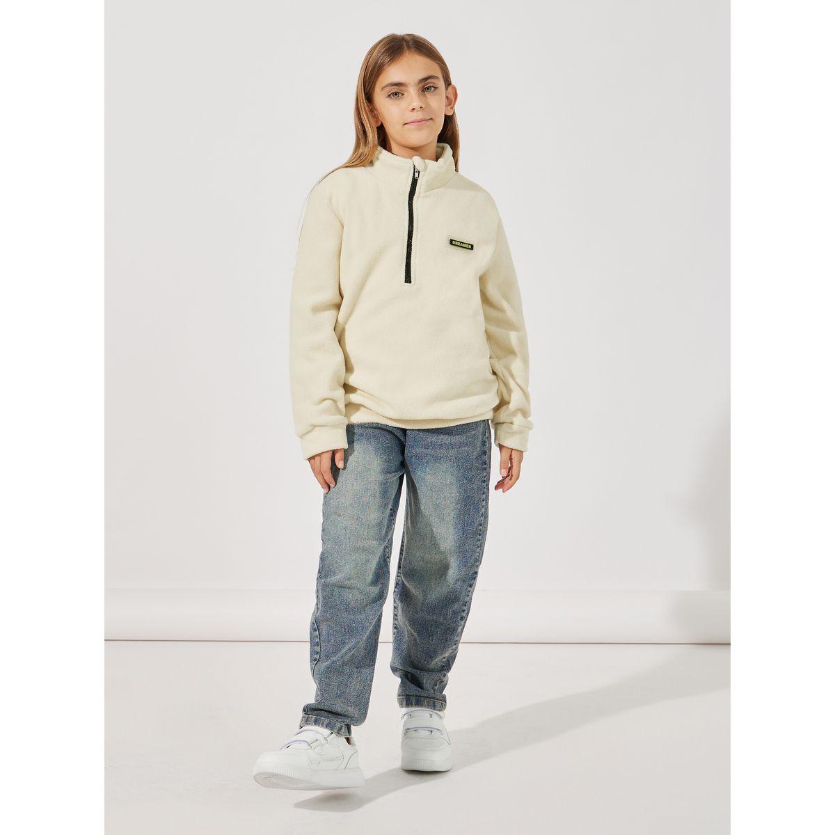 سويت شيرت فليس بقصة فضفاضة مع شارة-girls-clothing-winterwear-sweatshirts-image-2