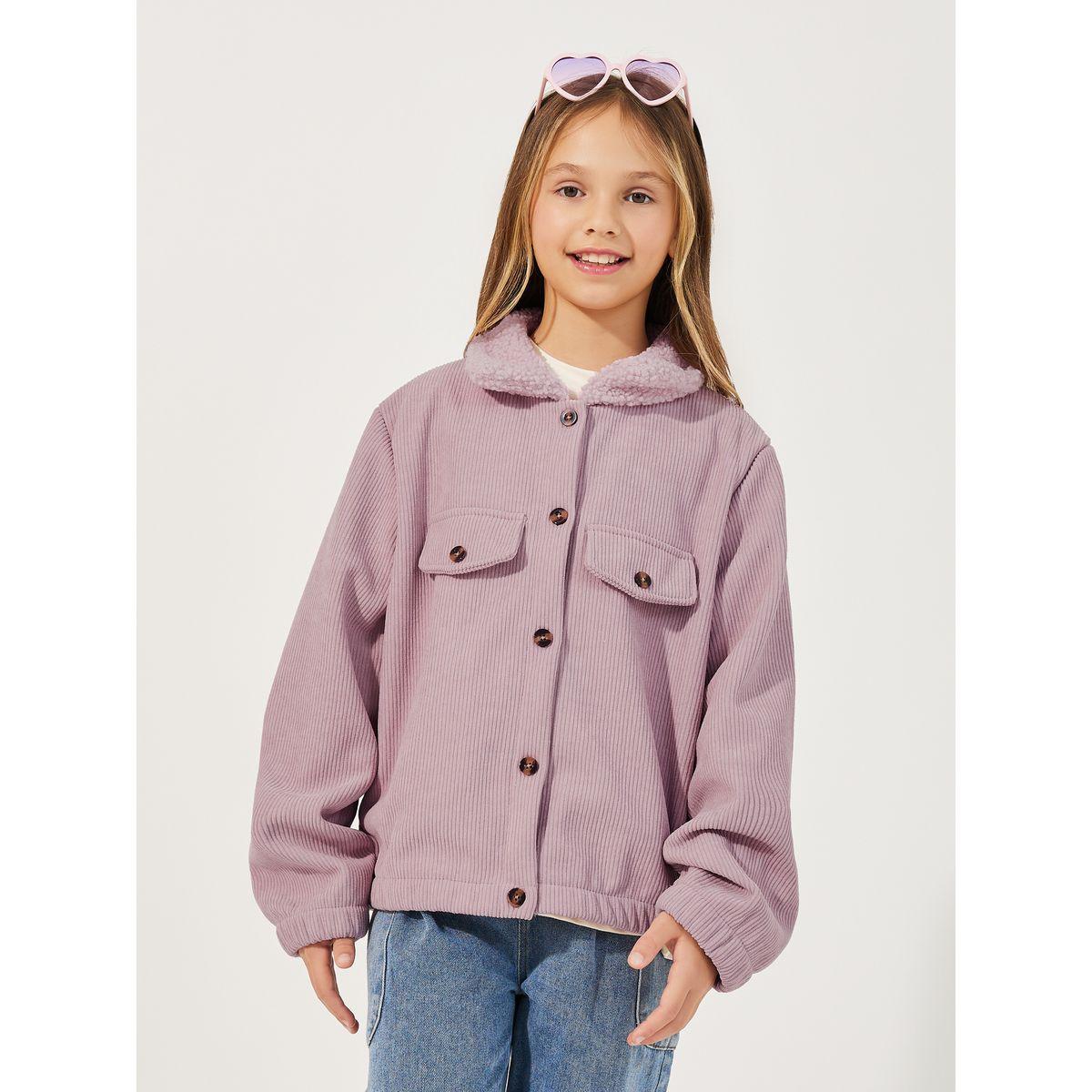Styli Teddy Fuzzy Collar Thermal Lined Corduroy Coat-girls-clothing-jacketsandcoats-image-1