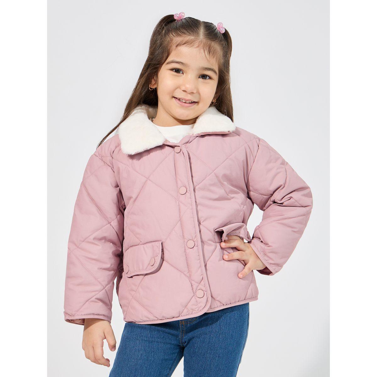 Styli Lined Faux Fur Collar Quilted Jacket-girls-clothing-winterwear-jacketsandcoats-image-1
