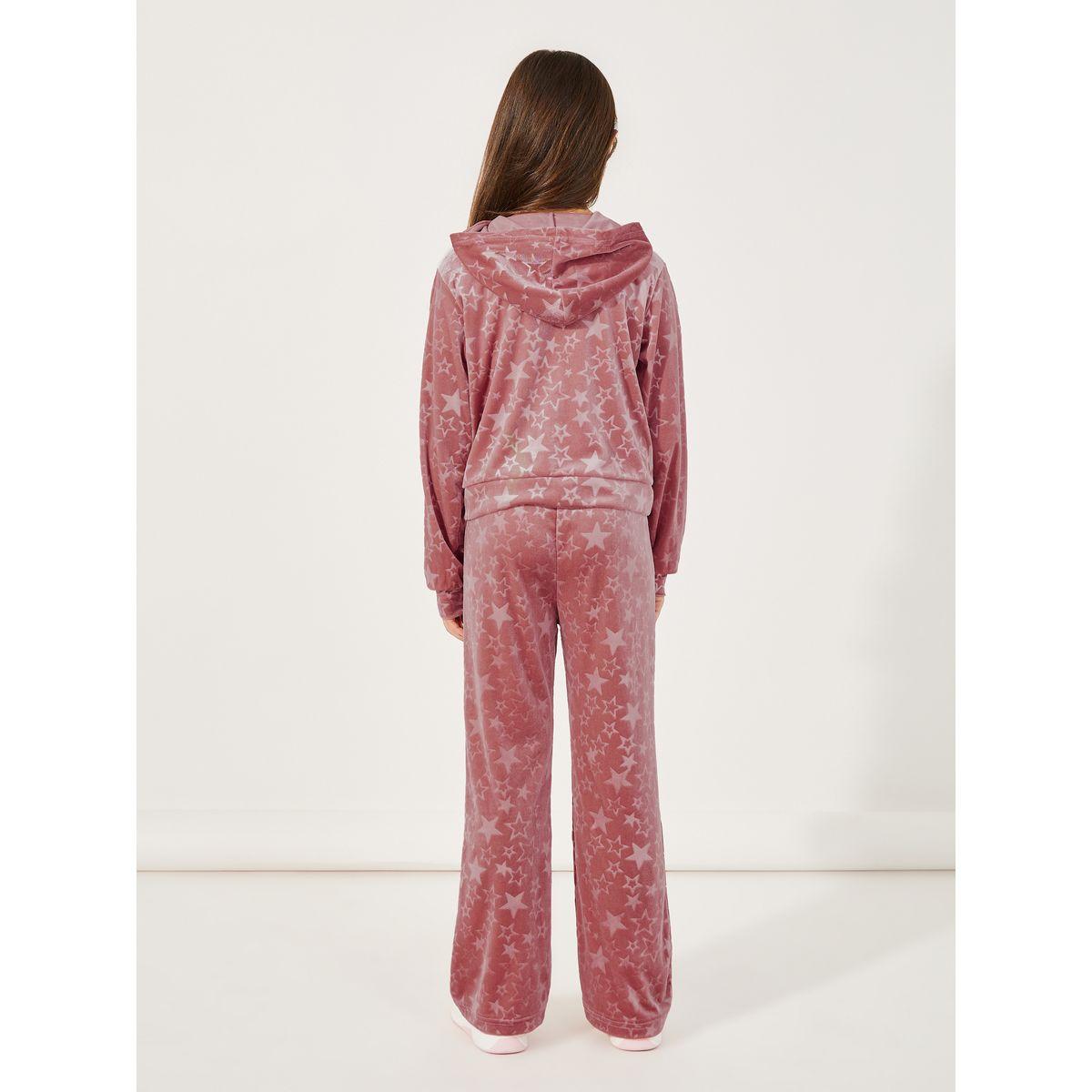 Styli Star Pattern Zipper Front Velvet Hoodie & Flare Hem Pant Set-girls-clothing-setsandcoords-image-5