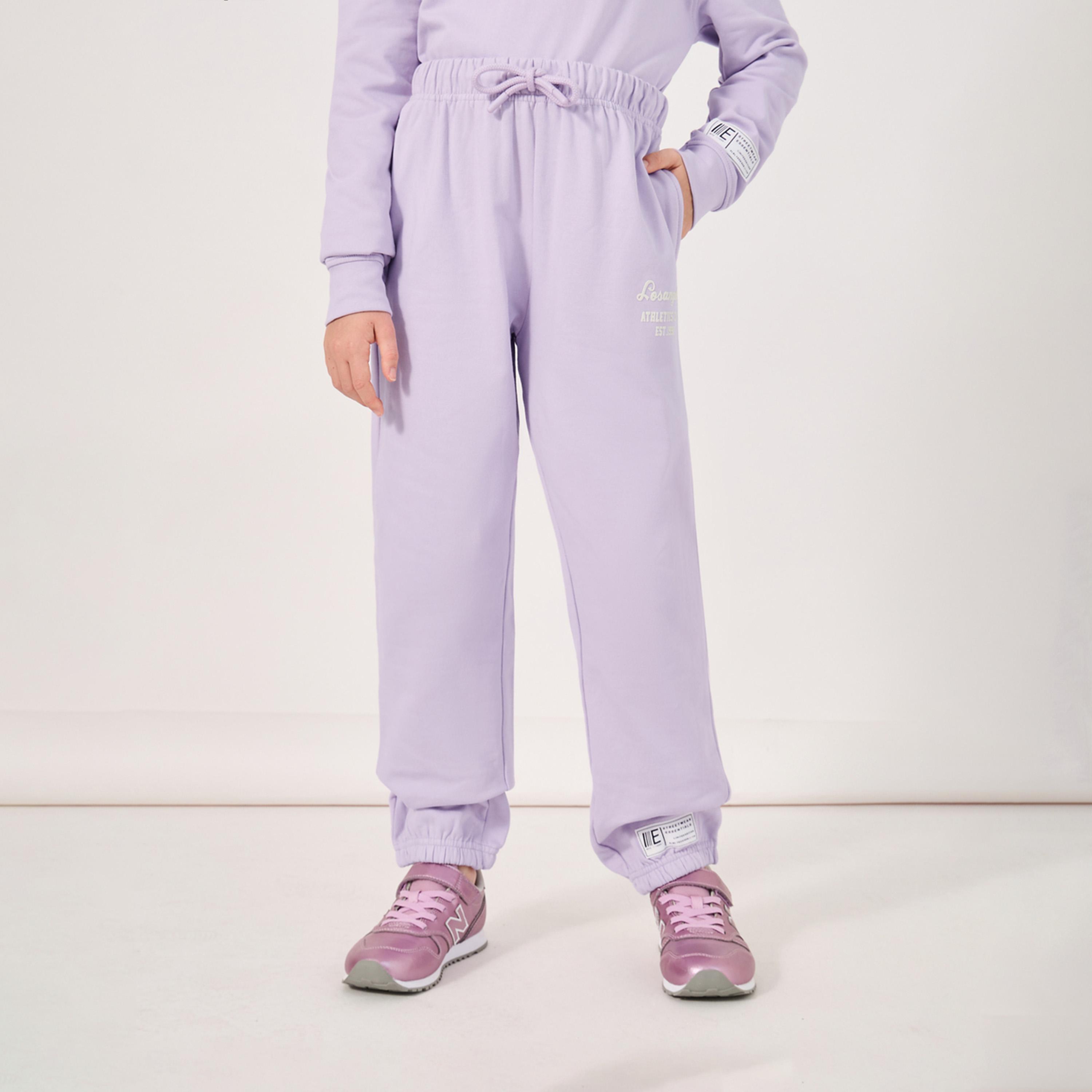 Styli Minimal Slogan Print Elastic Waistband Joggers-girls-clothing-bottoms-joggersandtrackpants-image-1