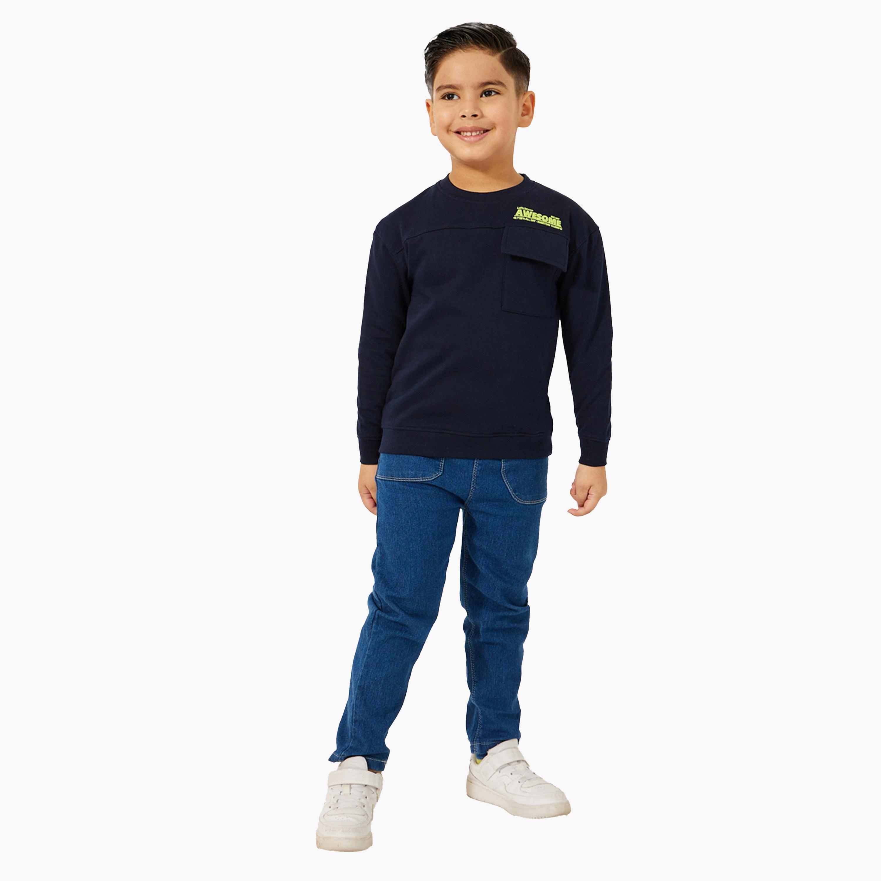 ستايلي - سويت شيرت بطبعة شعار برقبة دائرية-boys-clothing-winterwear-sweatshirts-image-3