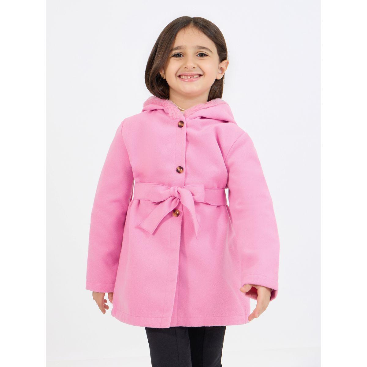 Styli Light Weight Fuzzy Trim Hooded Coat-girls-clothing-winterwear-jacketsandcoats-image-1
