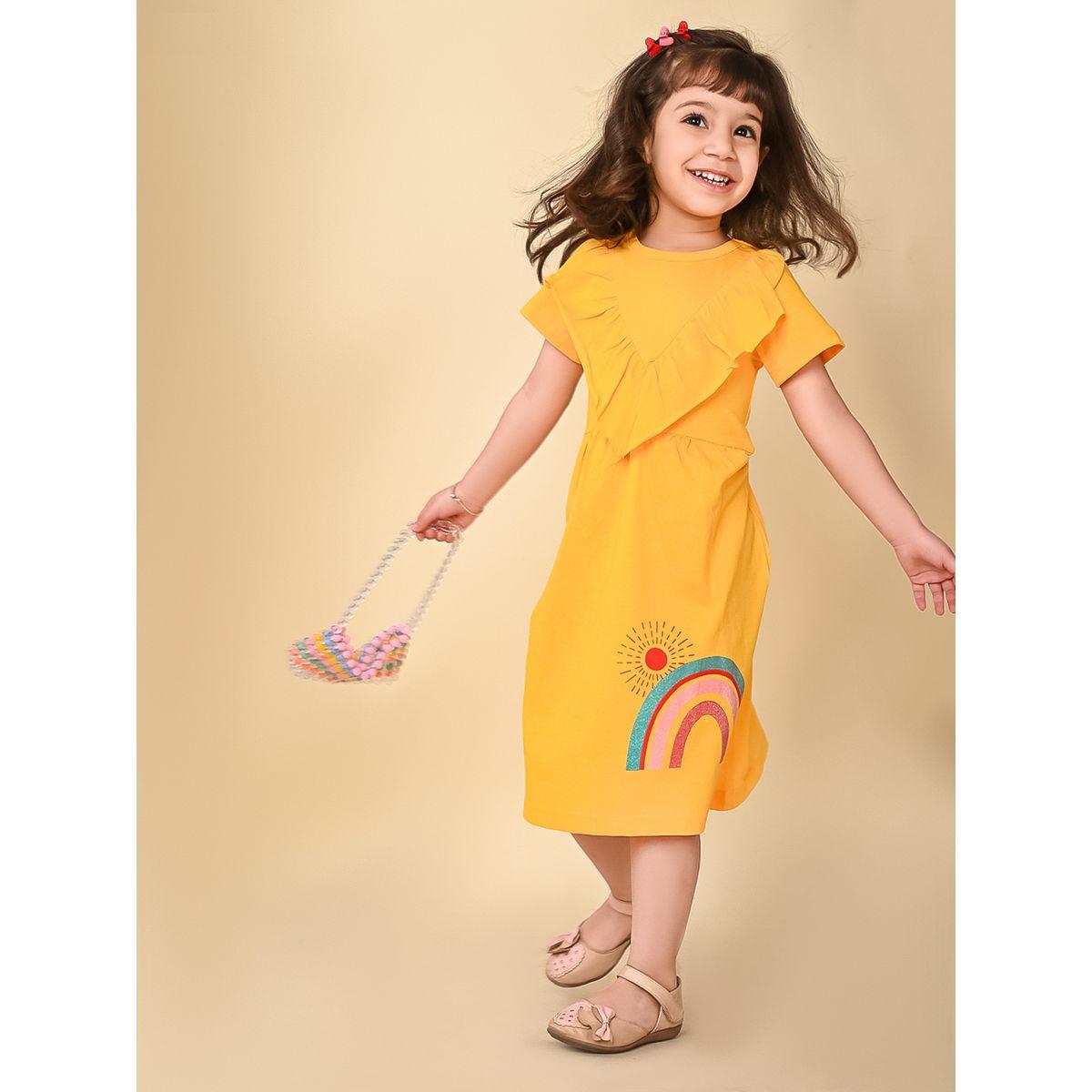 فستان ميدي مطبع بطبعة جرافيك ليل بيكس × ستايلي-girls-clothing-dressesandjumpsuits-image-1