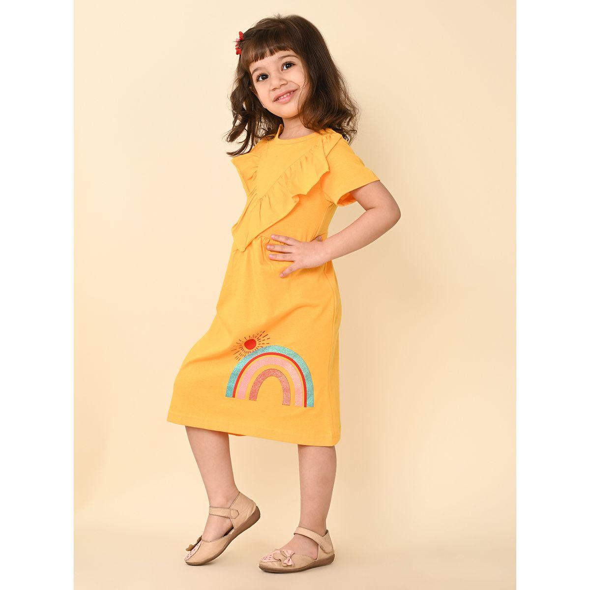 فستان ميدي مطبع بطبعة جرافيك ليل بيكس × ستايلي-girls-clothing-dressesandjumpsuits-image-4