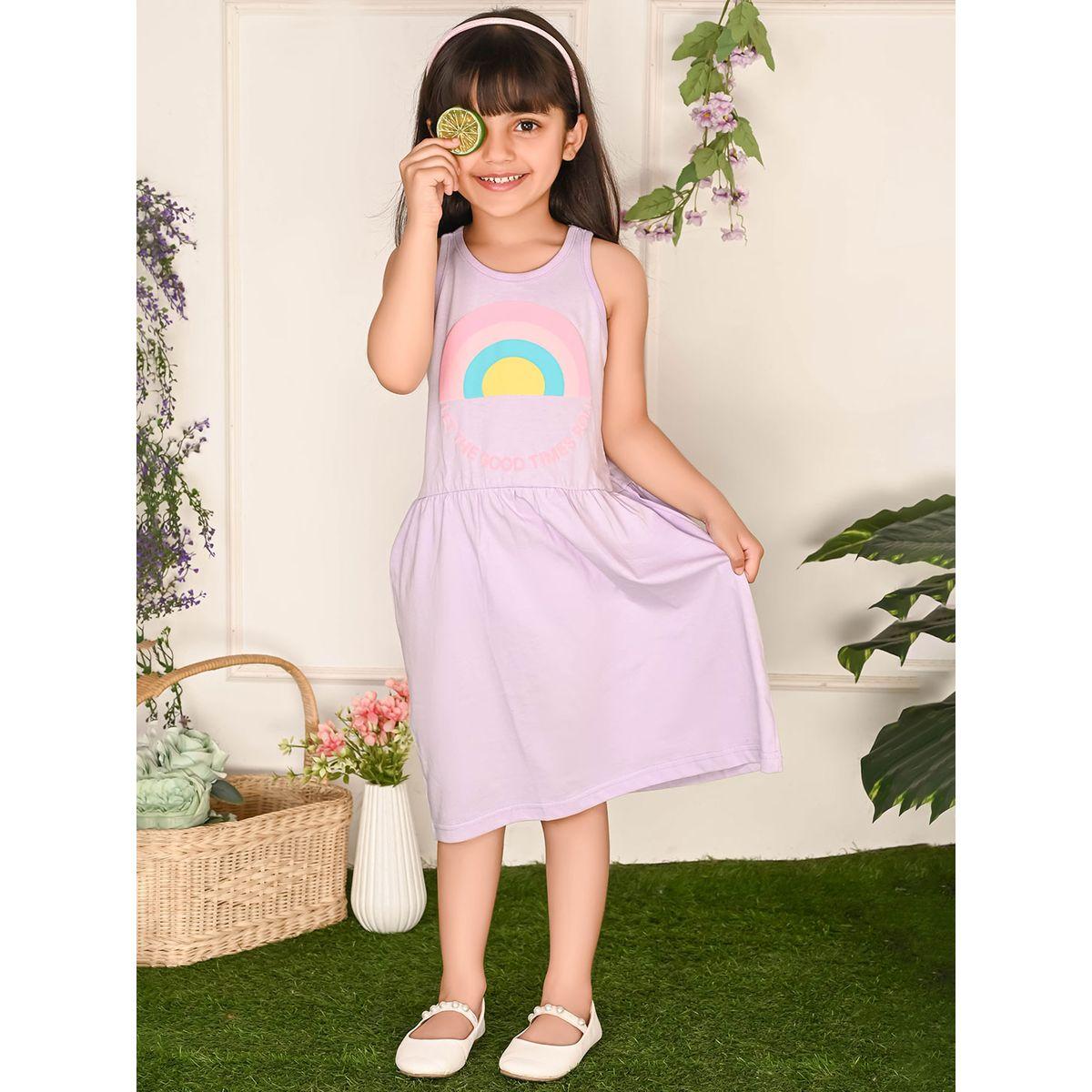 فستان بطبعة جرافيك وياقة دائرية ليل بيكس × ستايلي-girls-clothing-dressesandjumpsuits-image-1