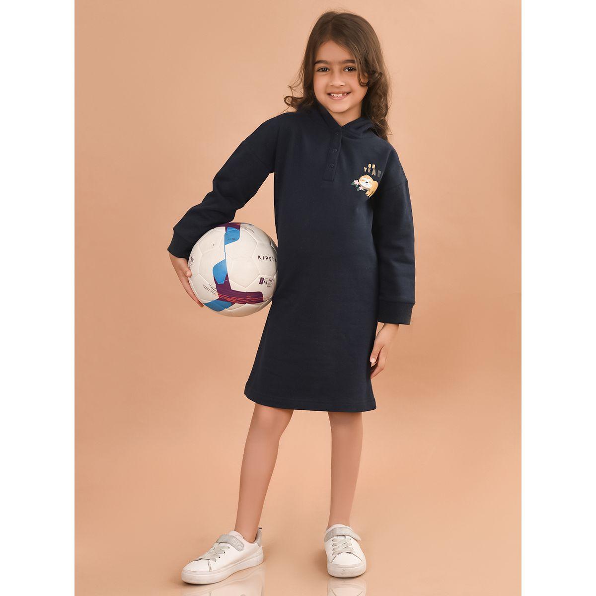 LilPicks X Styli  Graphic Print Knee Length Hooded Dress-girls-clothing-dressesandjumpsuits-image-1