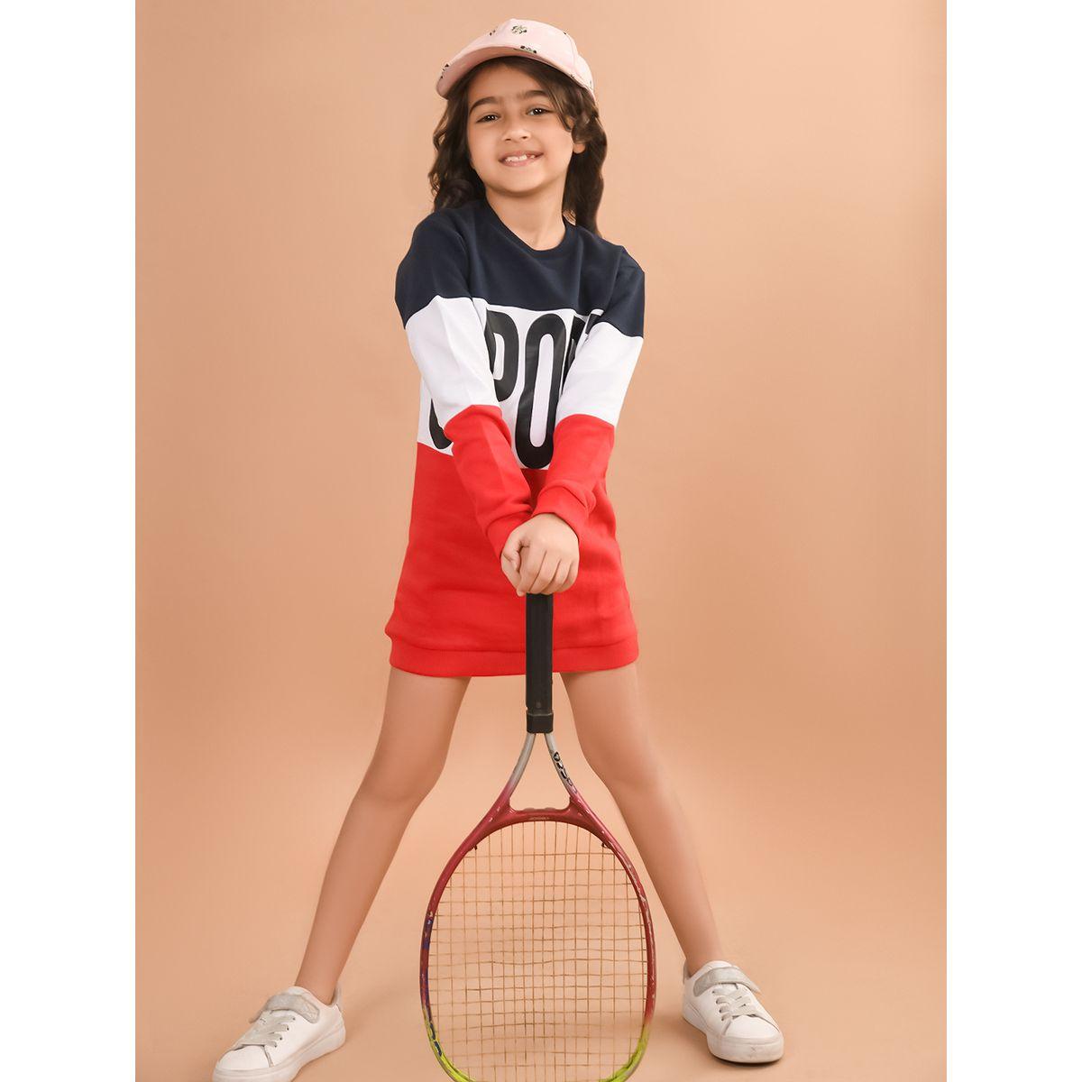 فستان بطول الركبة ونمط كتل الالوان ليل بيكس × ستايلي-girls-clothing-dressesandjumpsuits-image-1