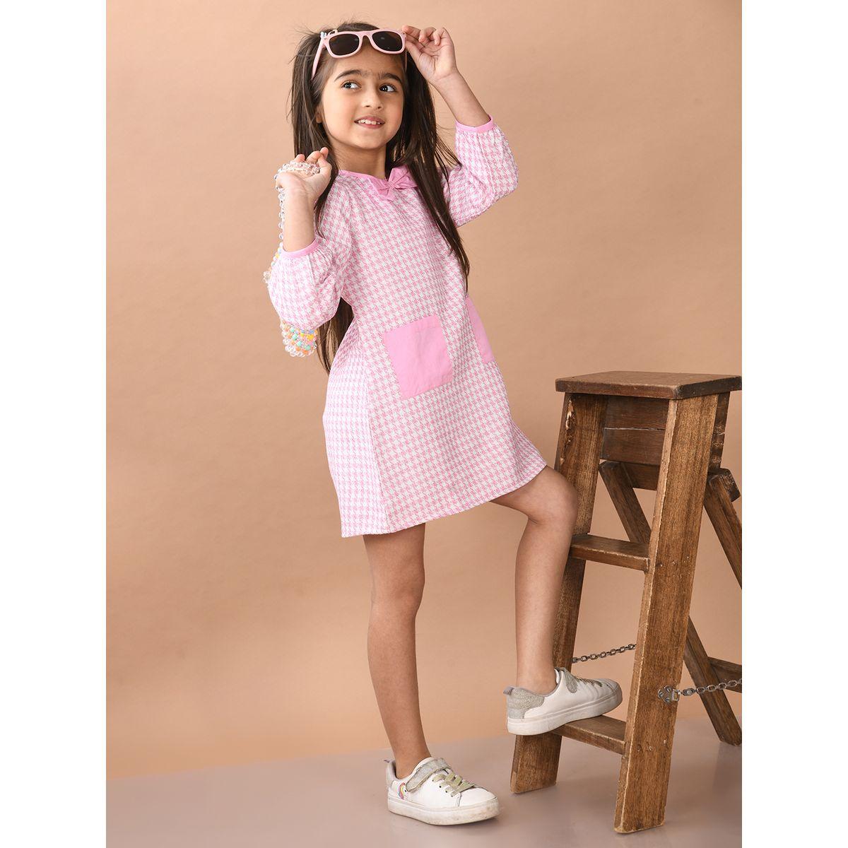 فستان بطبعة مربعات مع أكمام طويلة ليل بيكس × ستايلي-girls-clothing-dressesandjumpsuits-image-1