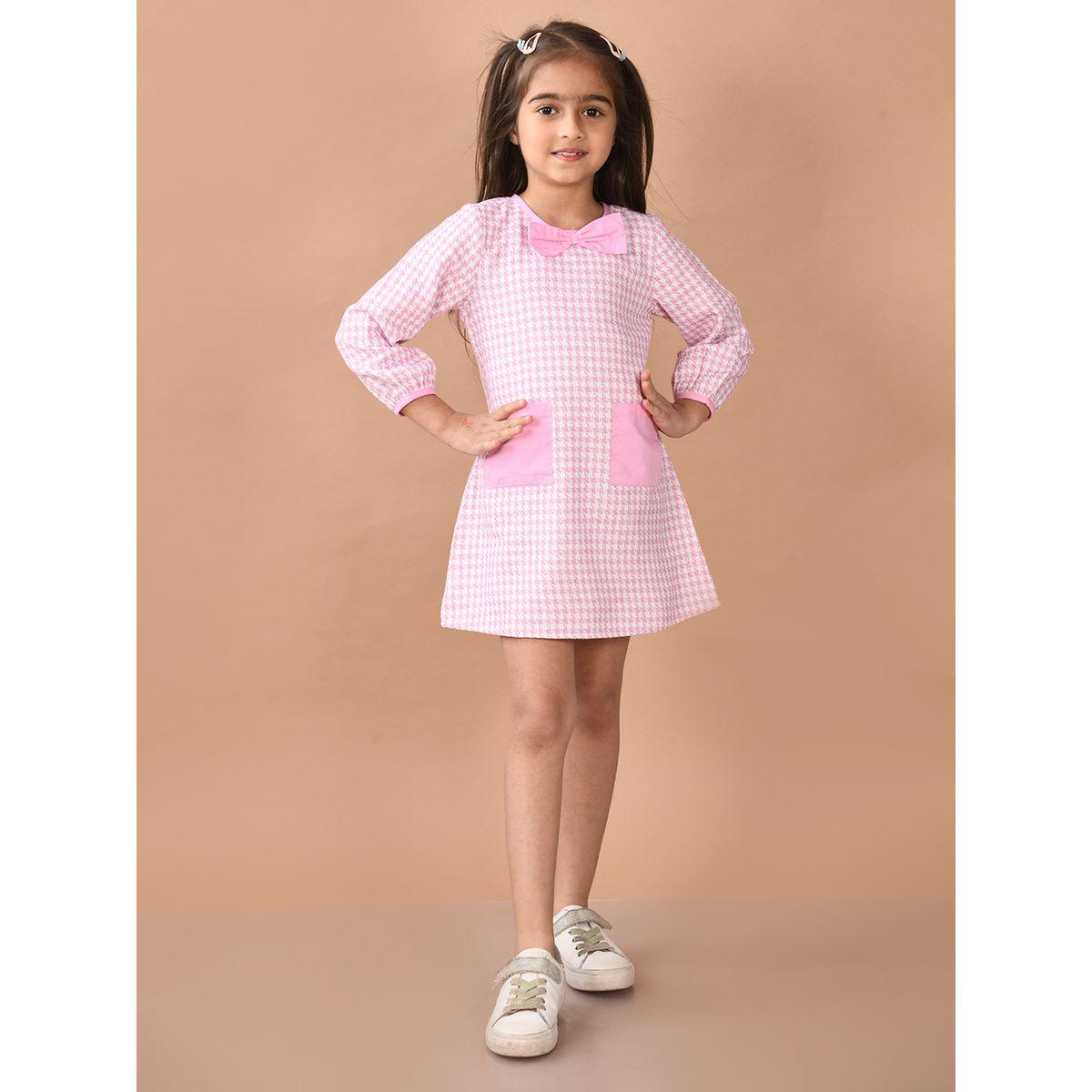 فستان بطبعة مربعات مع أكمام طويلة ليل بيكس × ستايلي-girls-clothing-dressesandjumpsuits-image-2
