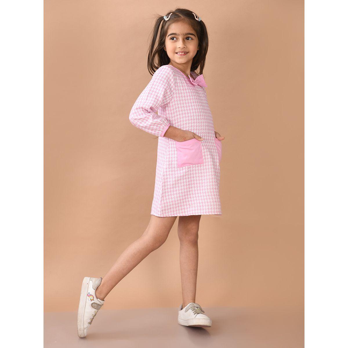 فستان بطبعة مربعات مع أكمام طويلة ليل بيكس × ستايلي-girls-clothing-dressesandjumpsuits-image-3
