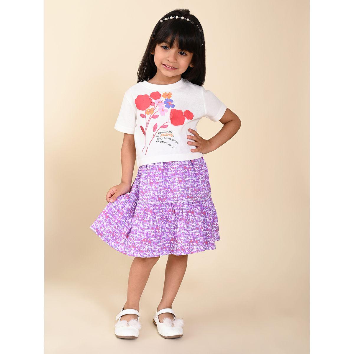 طقم منسق من تنورة مع تيشيرت بطبعة جرافيك ليل بيكس × ستايلي-girls-clothing-setsandcoords-image-2