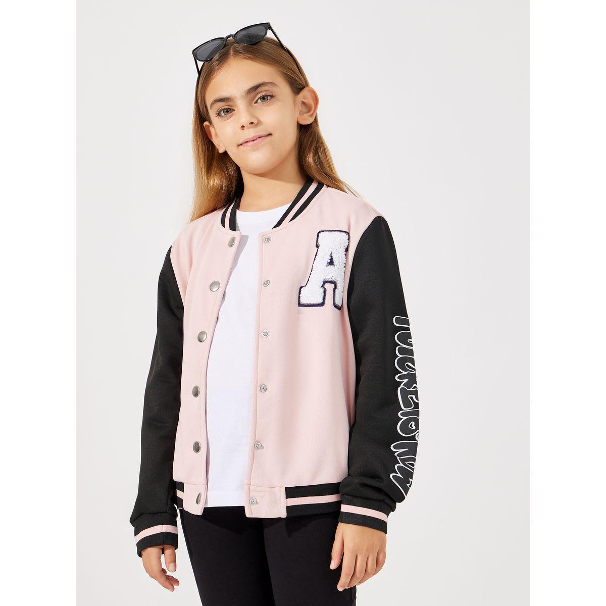 Styli Constrast Printed Sleeve Patch Front Jacket-girls-clothing-jacketsandcoats-image-1