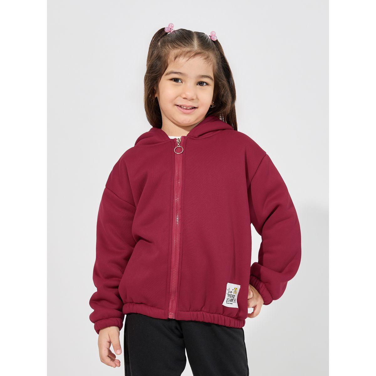 Styli Patched Detail Plush Thermal Lined Zipper Hoodie-girls-clothing-sweatshirts-image-1