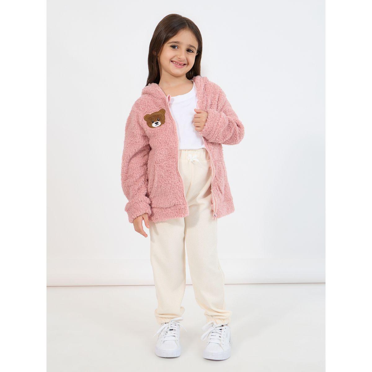 Styli Bear Patch Detail Plush Thermal Hoodie-girls-clothing-winterwear-sweatshirts-image-2