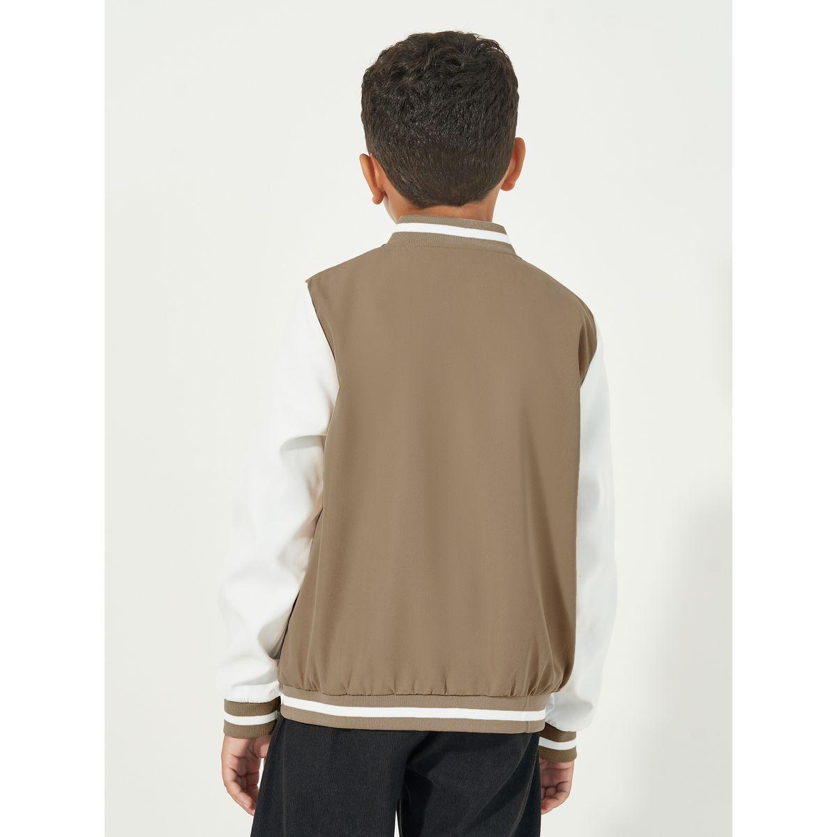 Styli Patch Work Detail Contrast Sleeves Striped Trim Varsity Jacket-boys-clothing-jacketsandcoats-image-4