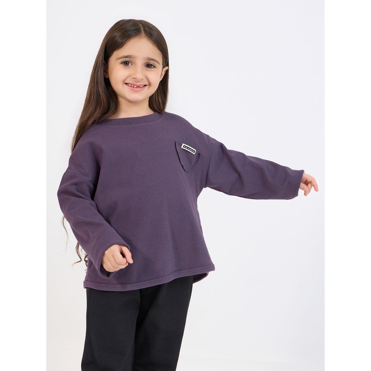 Styli Pocket Front Long Sleeve T-Shirt-girls-clothing-tshirts-image-1