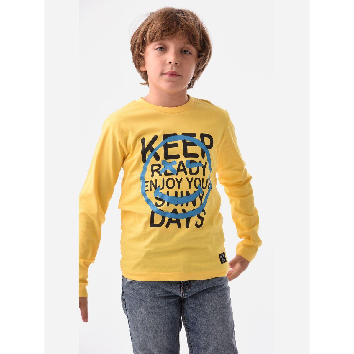تيشيرت مطبع بكتابة وأكمام طويلة أورباسي × ستايلي-boys-clothing-tshirtsandpolos-image-1