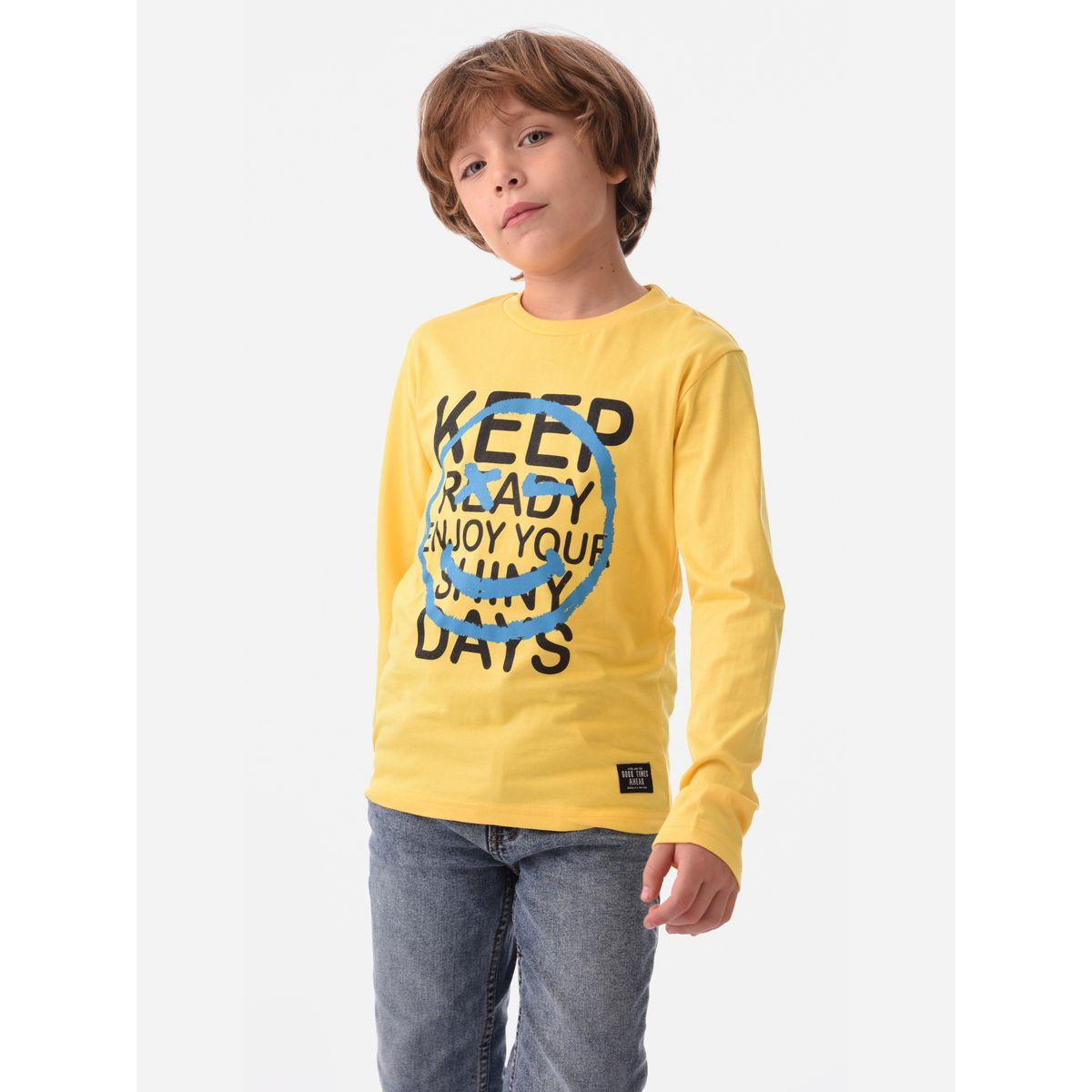 تيشيرت مطبع بكتابة وأكمام طويلة أورباسي × ستايلي-boys-clothing-tshirtsandpolos-image-2