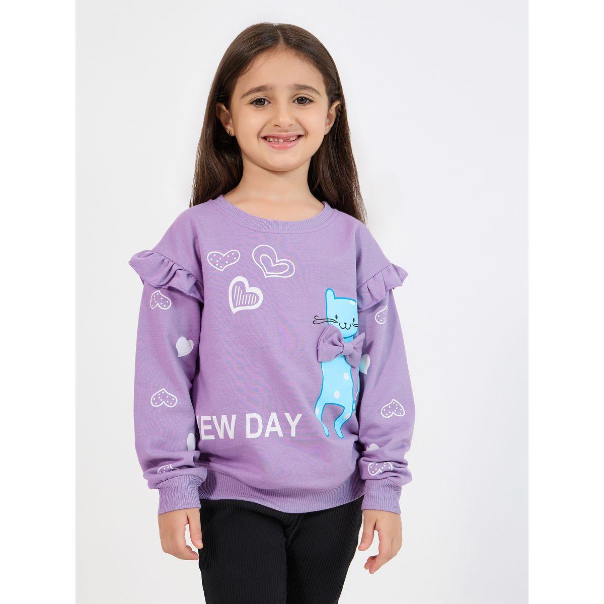 Styli Graphic Print Bow Detail Sweatshirt-girls-clothing-winterwear-sweatshirts-image-1