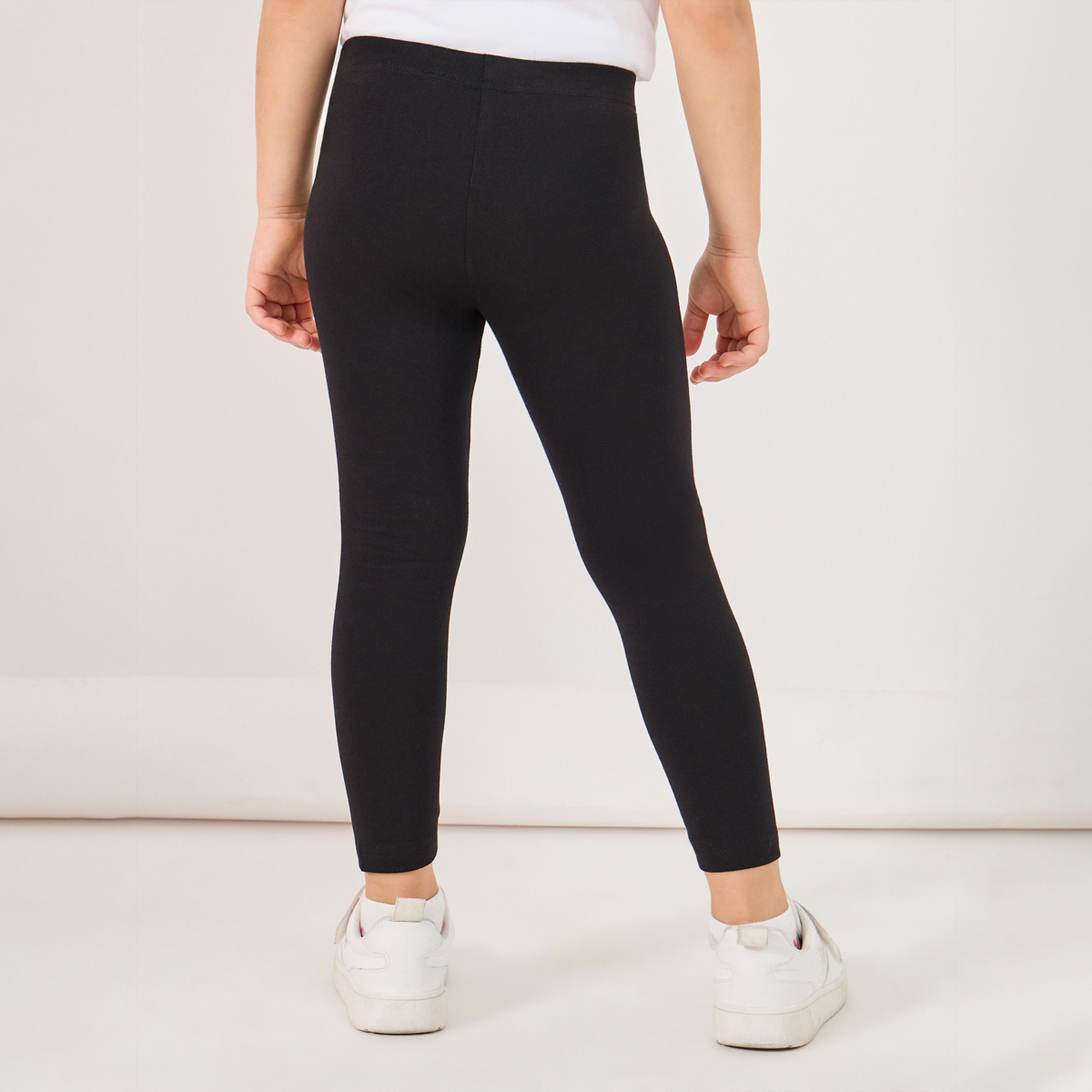 Styli Solid Elastic Waistband Cotton Leggings-girls-clothing-bottoms-leggings-image-4