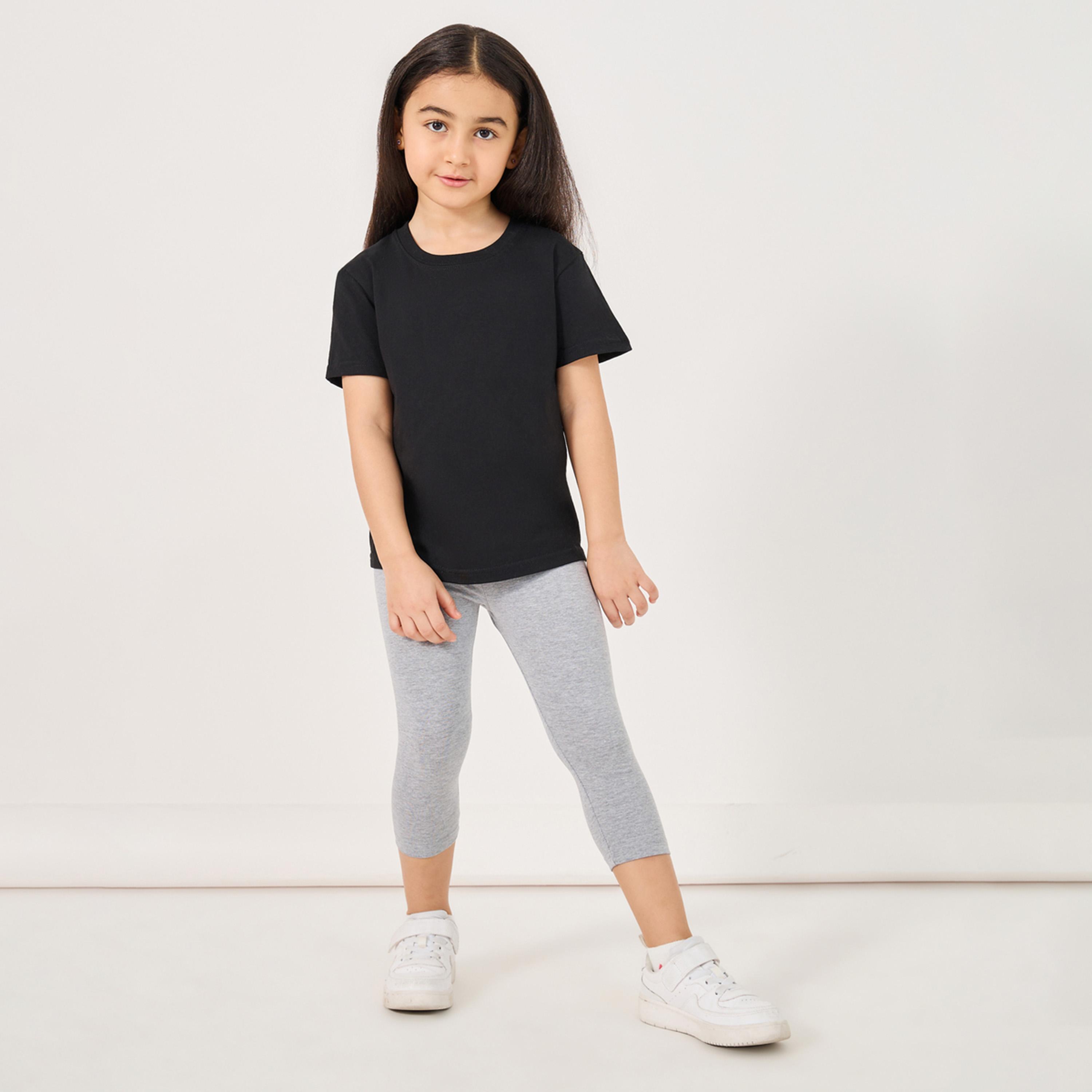Styli Solid Elastic Waistband Cotton Leggings-girls-clothing-bottoms-leggings-image-2