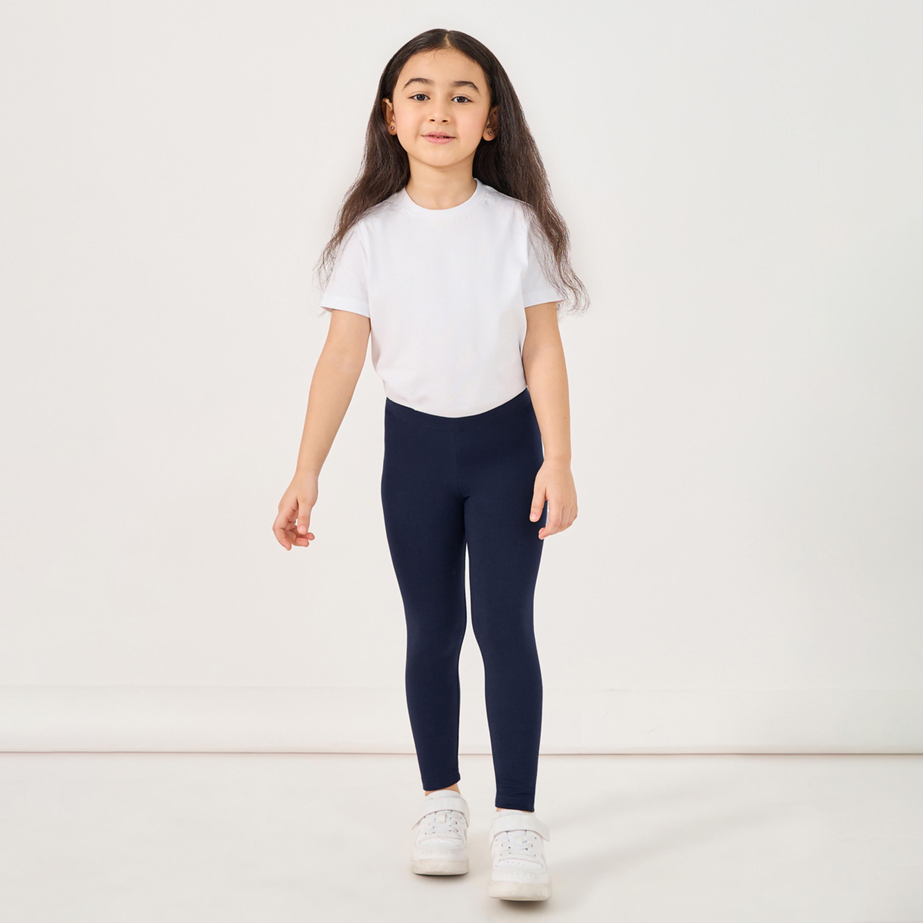 Styli Solid Elastic Waistband Cotton Leggings-girls-clothing-bottoms-leggings-image-2