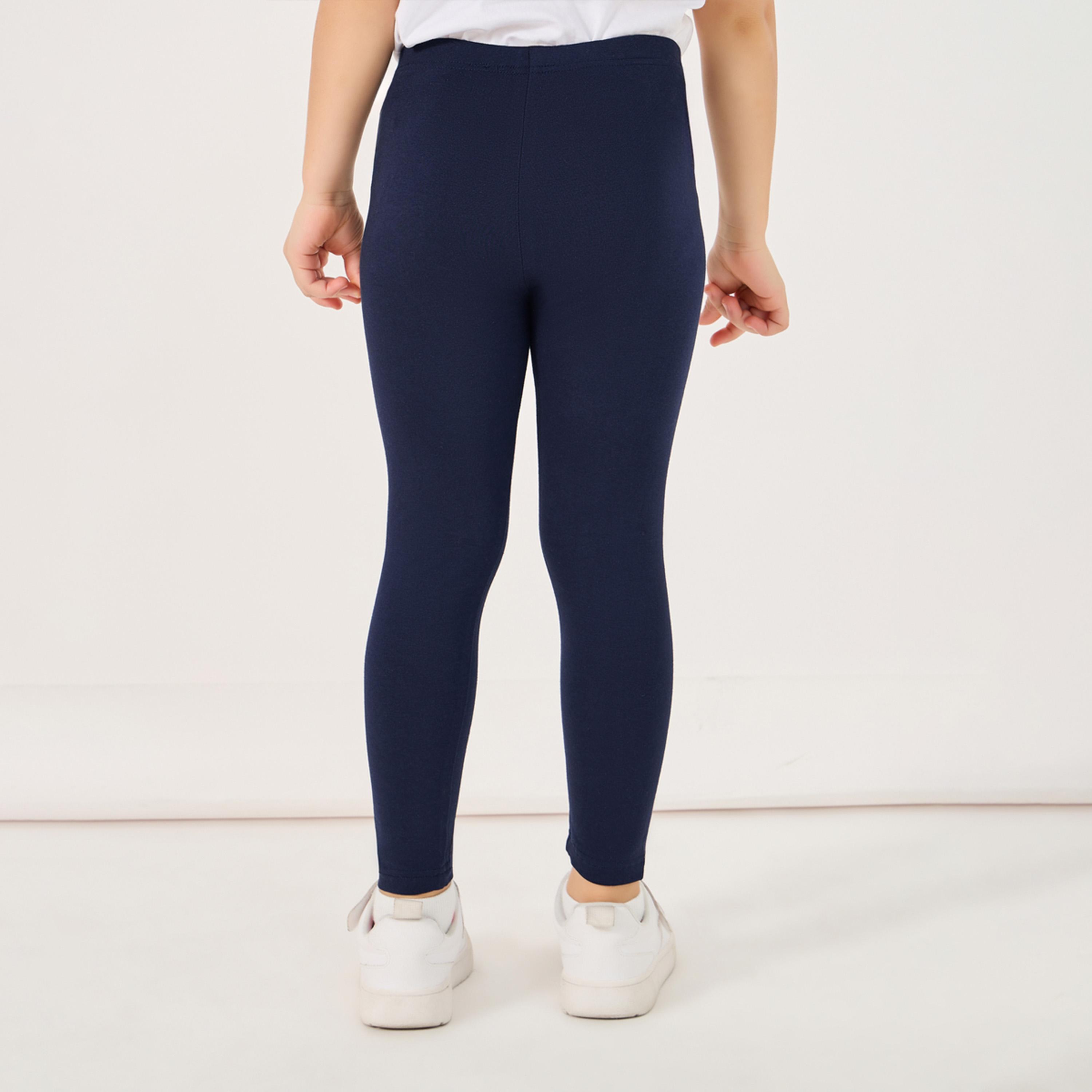 Styli Solid Elastic Waistband Cotton Leggings-girls-clothing-bottoms-leggings-image-4